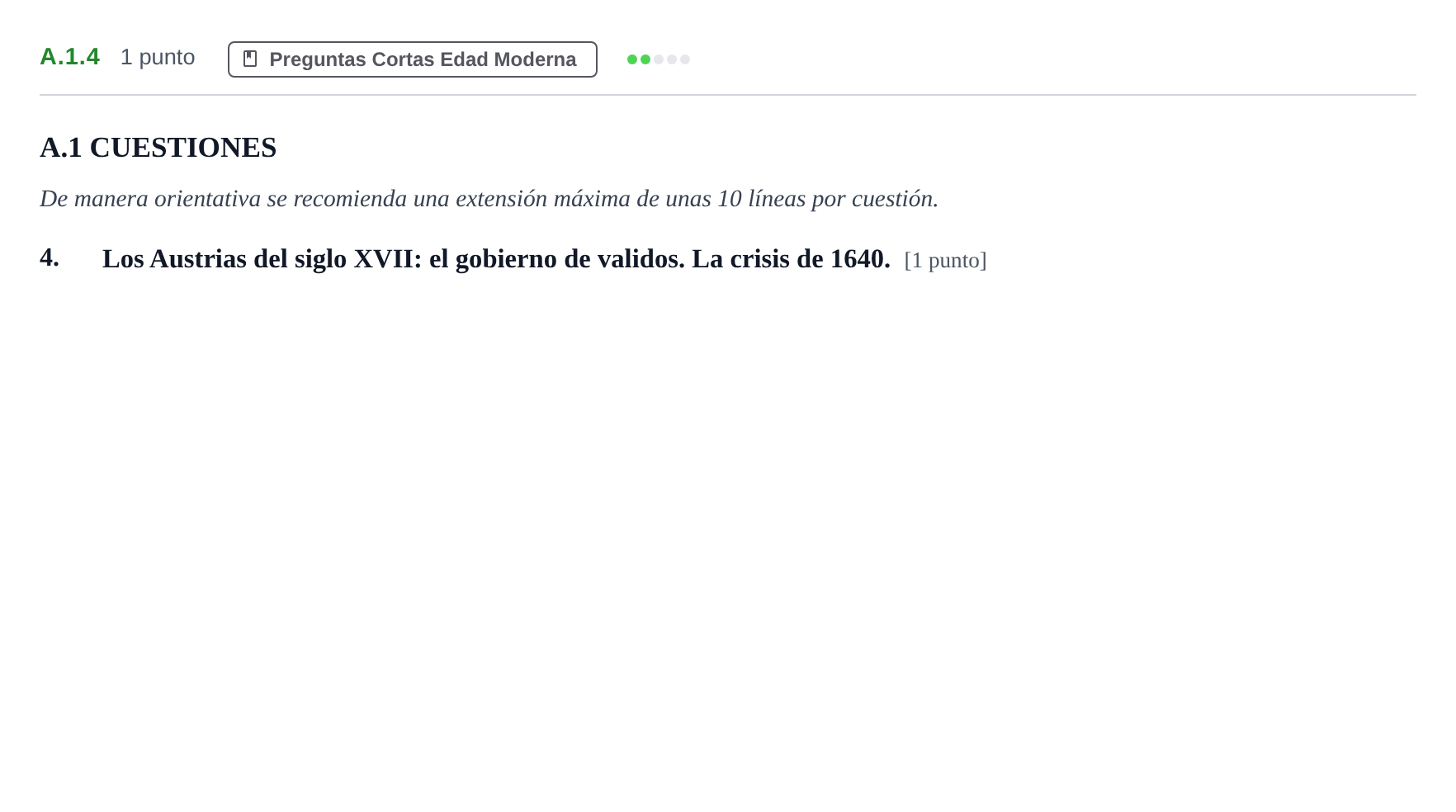Enunciado: Ejercicio A.1.4 · Historia de España PAU Madrid Ordinaria Lunes 2020