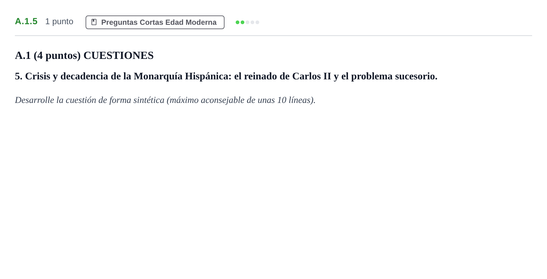 Enunciado: Ejercicio A.1.5 · Historia de España PAU Madrid Ordinaria Lunes 2020