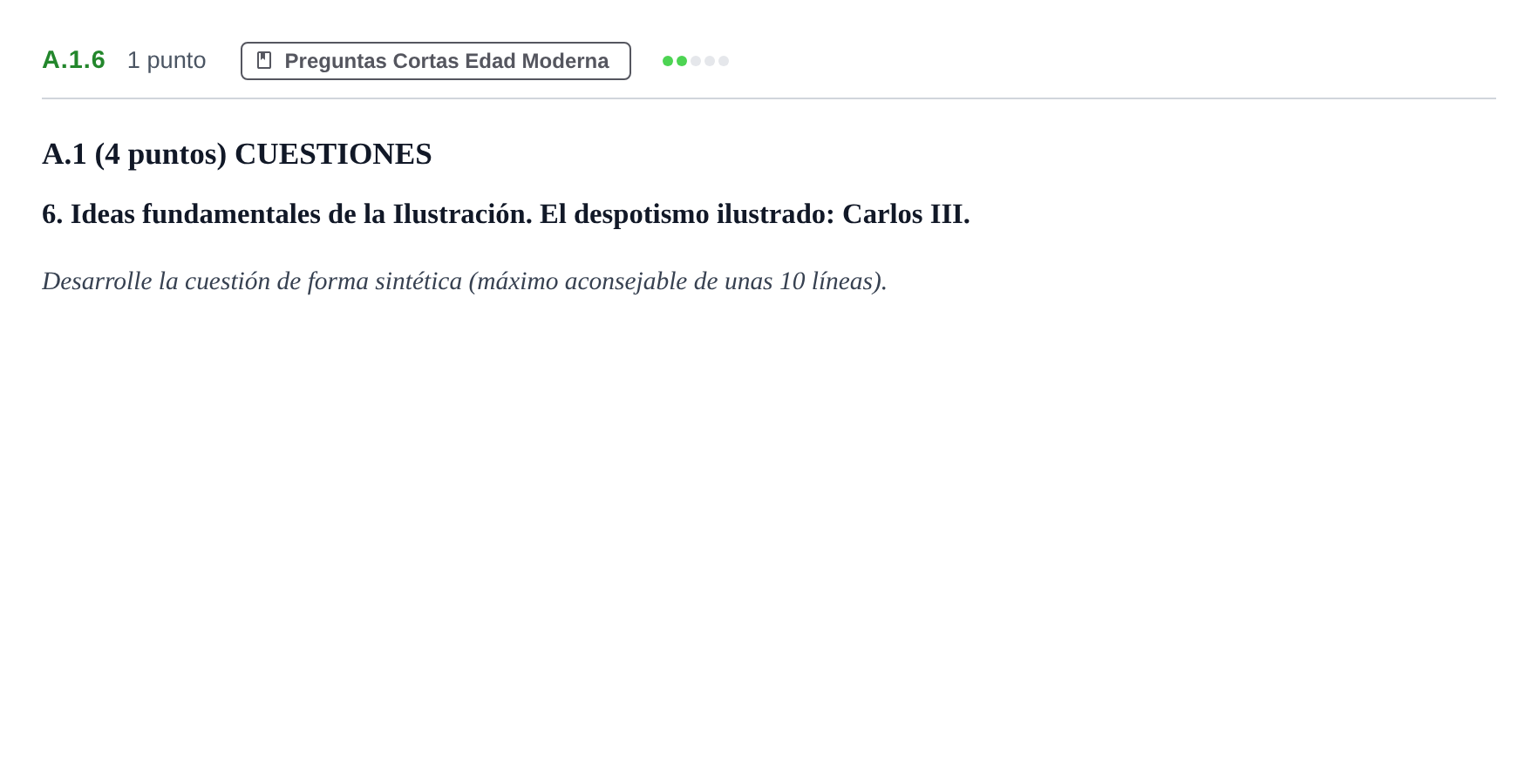 Enunciado: Ejercicio A.1.6 · Historia de España PAU Madrid Ordinaria Lunes 2020