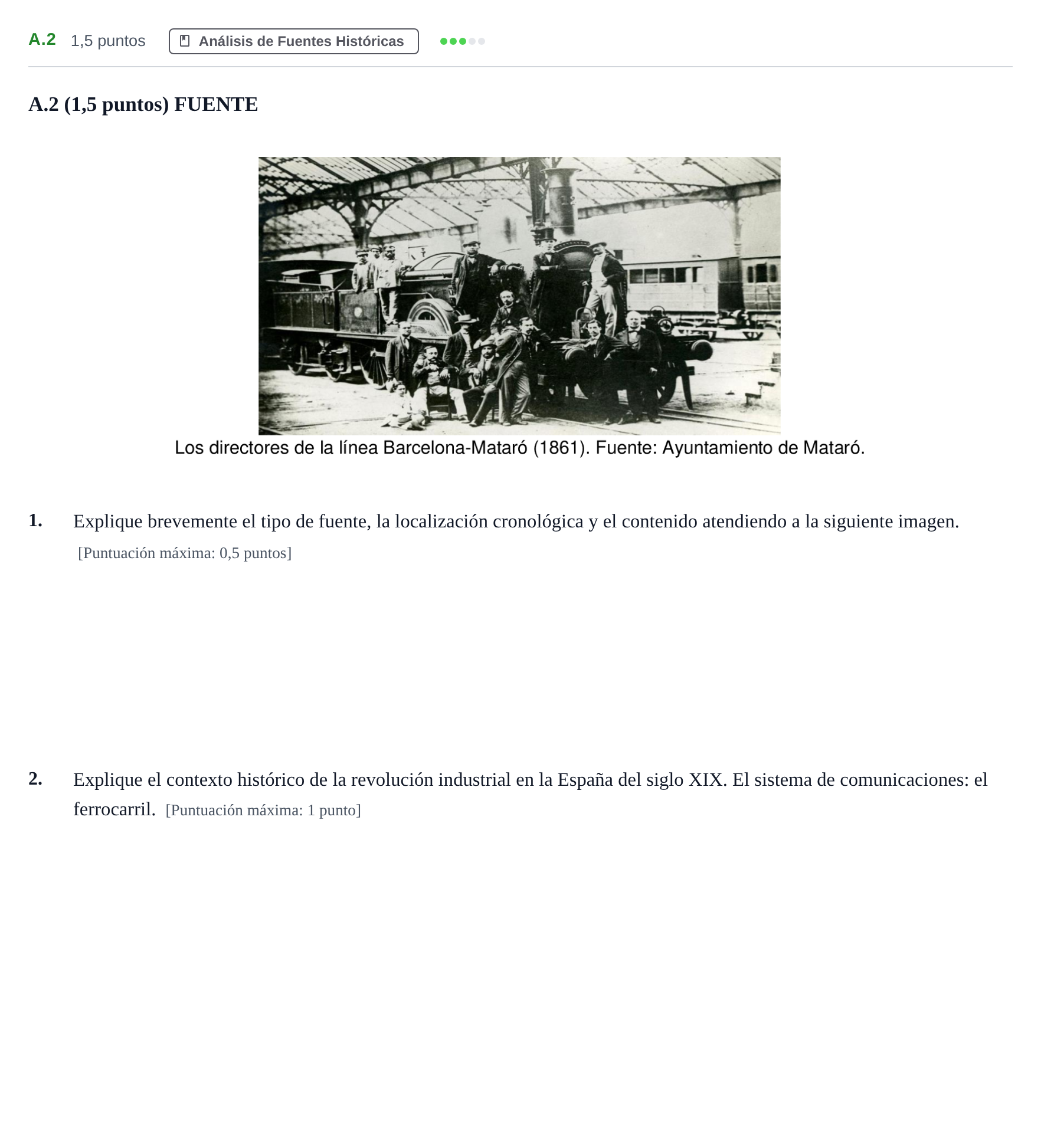 Enunciado: Ejercicio A.2 · Historia de España PAU Madrid Ordinaria Lunes 2020