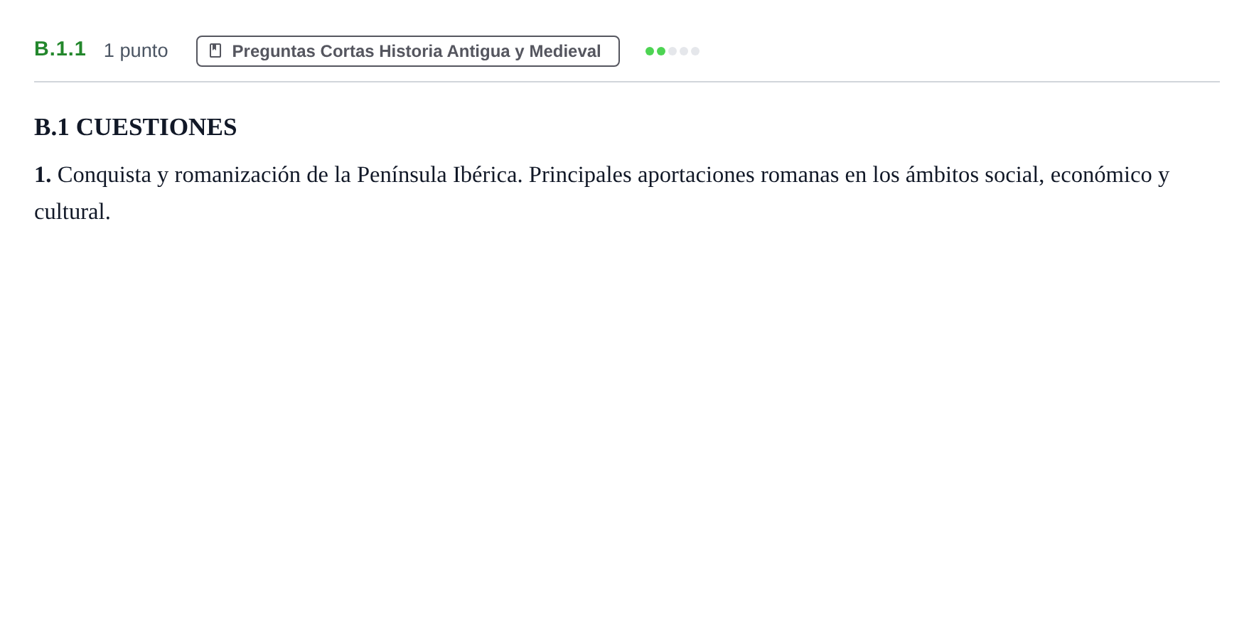 Enunciado: Ejercicio B.1.1 · Historia de España PAU Madrid Ordinaria Lunes 2020
