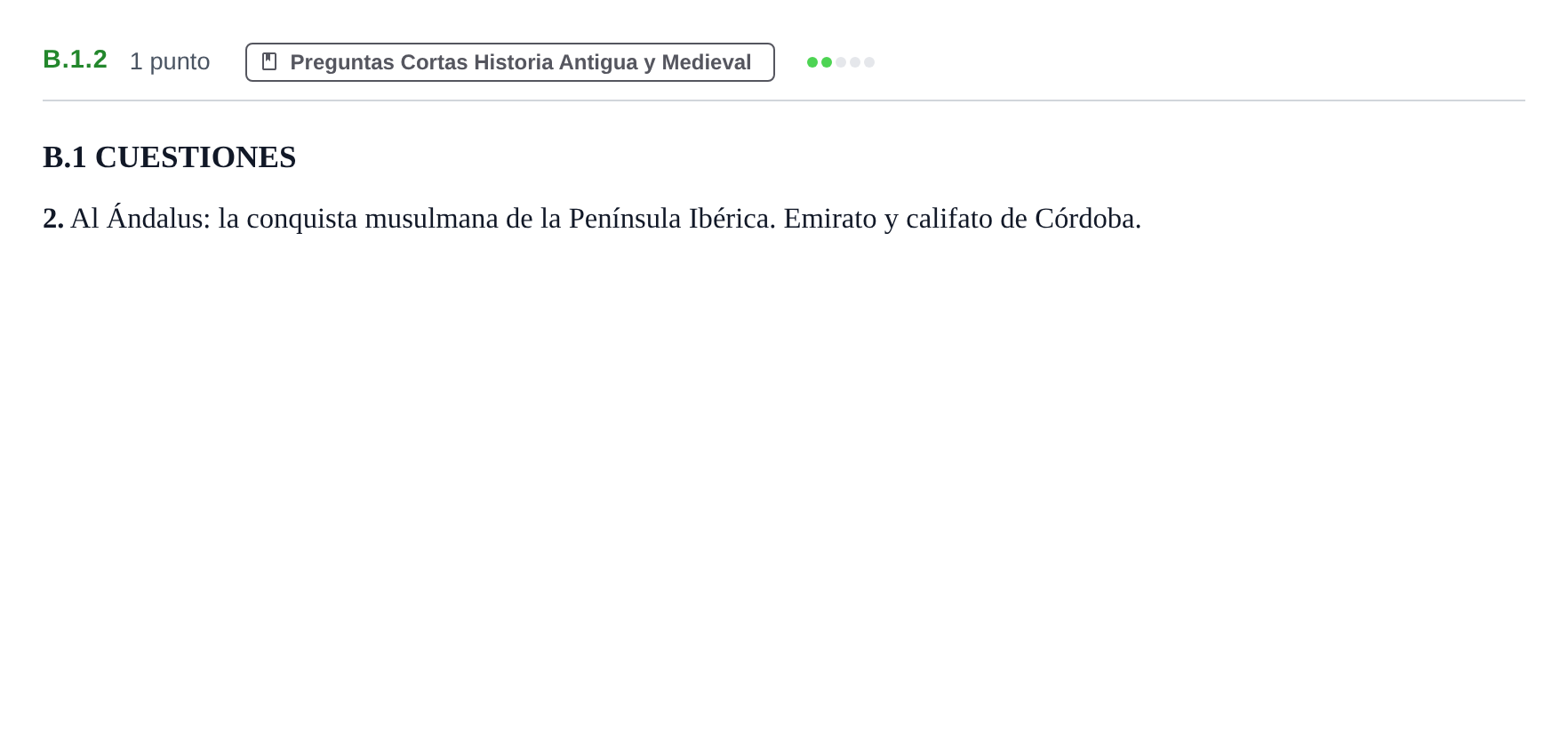 Enunciado: Ejercicio B.1.2 · Historia de España PAU Madrid Ordinaria Lunes 2020