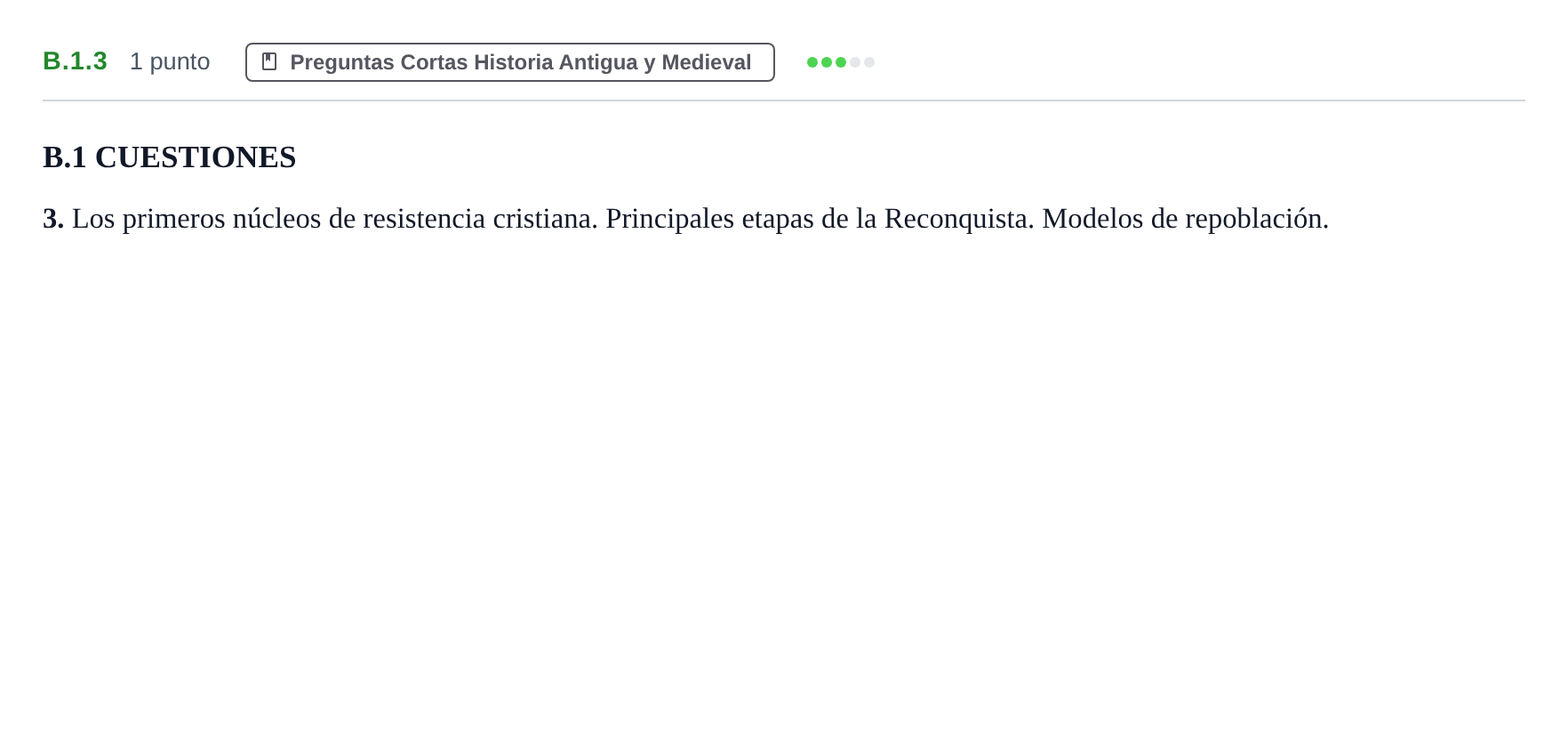 Enunciado: Ejercicio B.1.3 · Historia de España PAU Madrid Ordinaria Lunes 2020