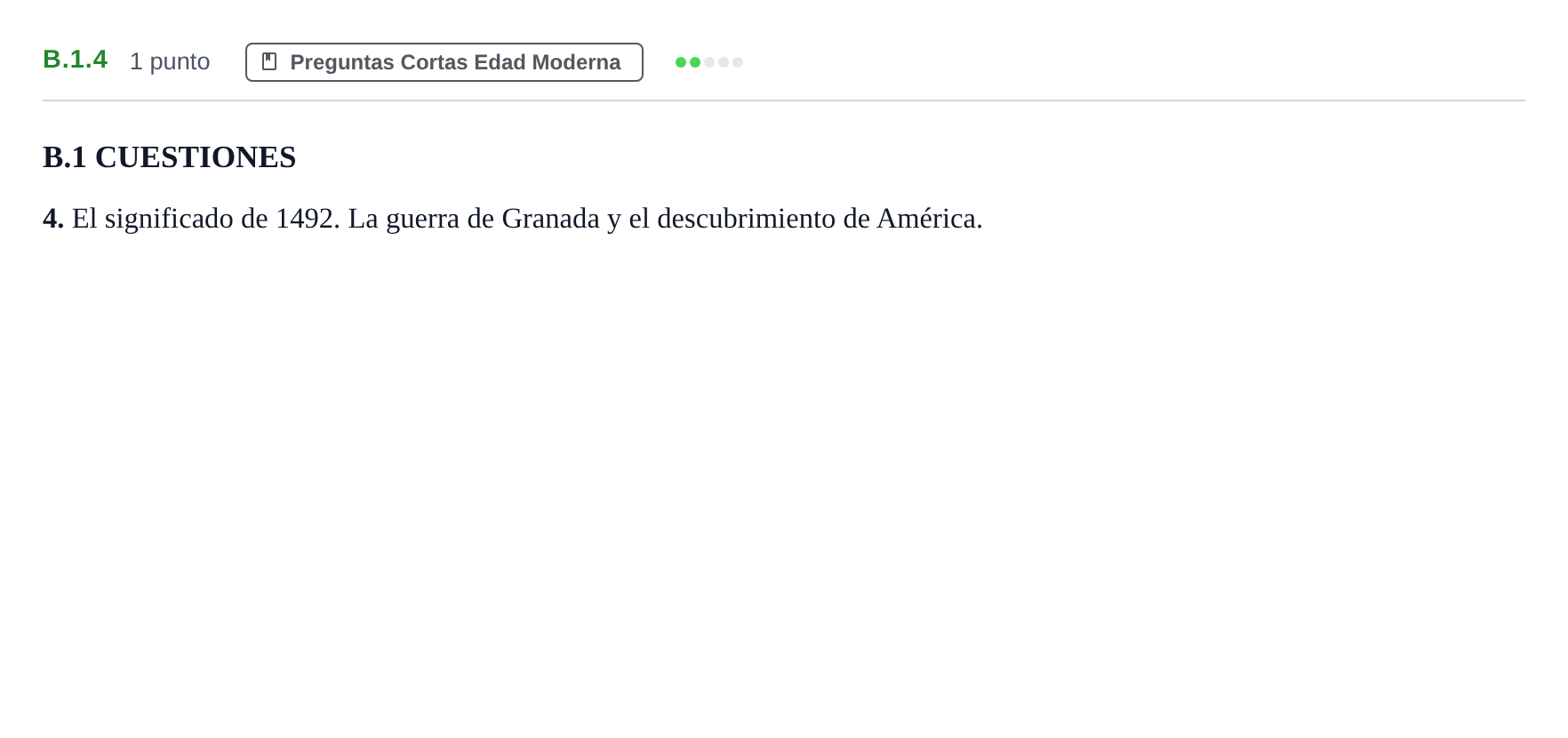 Enunciado: Ejercicio B.1.4 · Historia de España PAU Madrid Ordinaria Lunes 2020