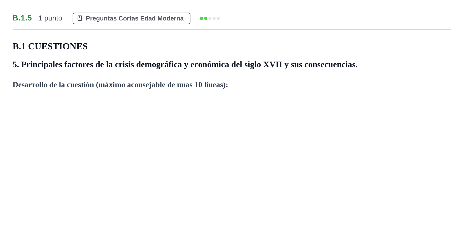 Enunciado: Ejercicio B.1.5 · Historia de España PAU Madrid Ordinaria Lunes 2020