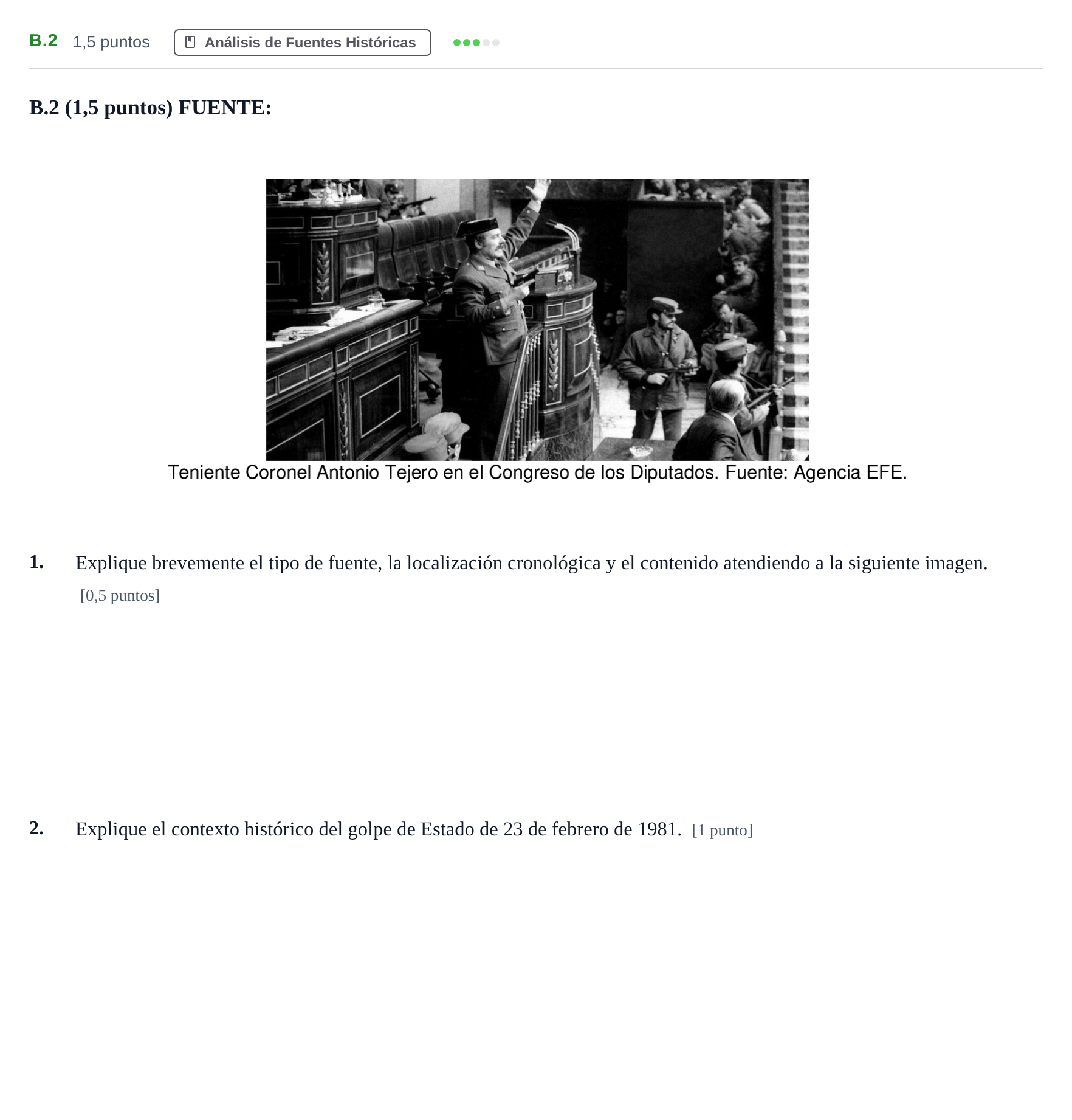 Enunciado: Ejercicio B.2 · Historia de España PAU Madrid Ordinaria Lunes 2020