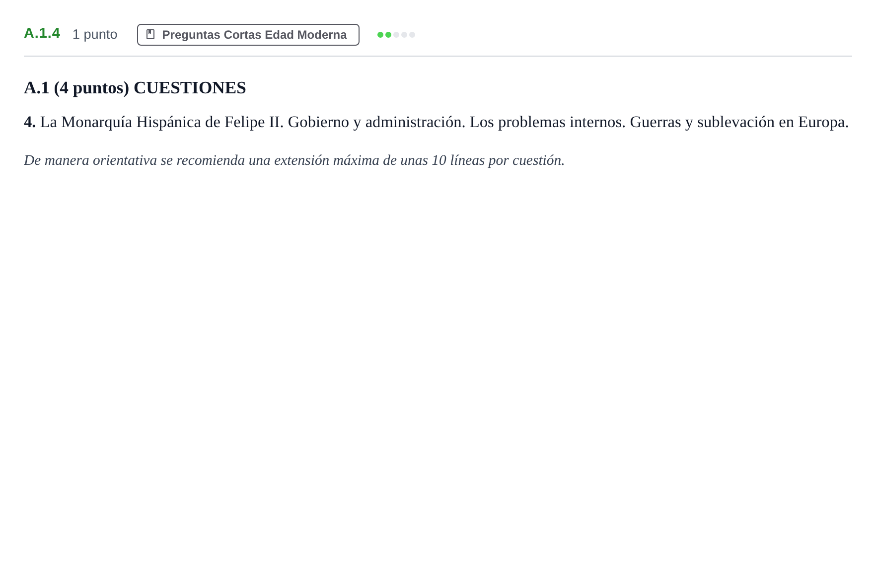 Enunciado: Ejercicio A.1.4 · Historia de España PAU Madrid Ordinaria Martes 2020