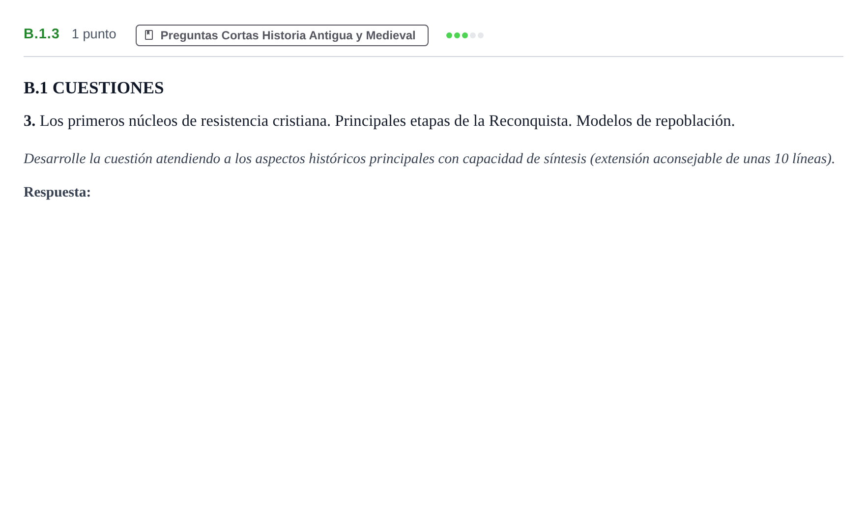 Enunciado: Ejercicio B.1.3 · Historia de España PAU Madrid Ordinaria Martes 2020