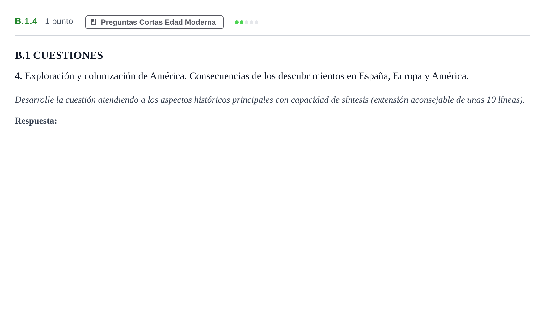 Enunciado: Ejercicio B.1.4 · Historia de España PAU Madrid Ordinaria Martes 2020