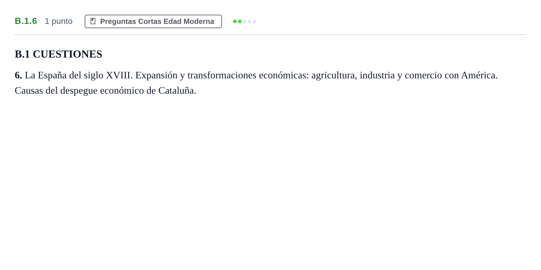 Enunciado: Ejercicio B.1.6 · Historia de España PAU Madrid Ordinaria Martes 2020