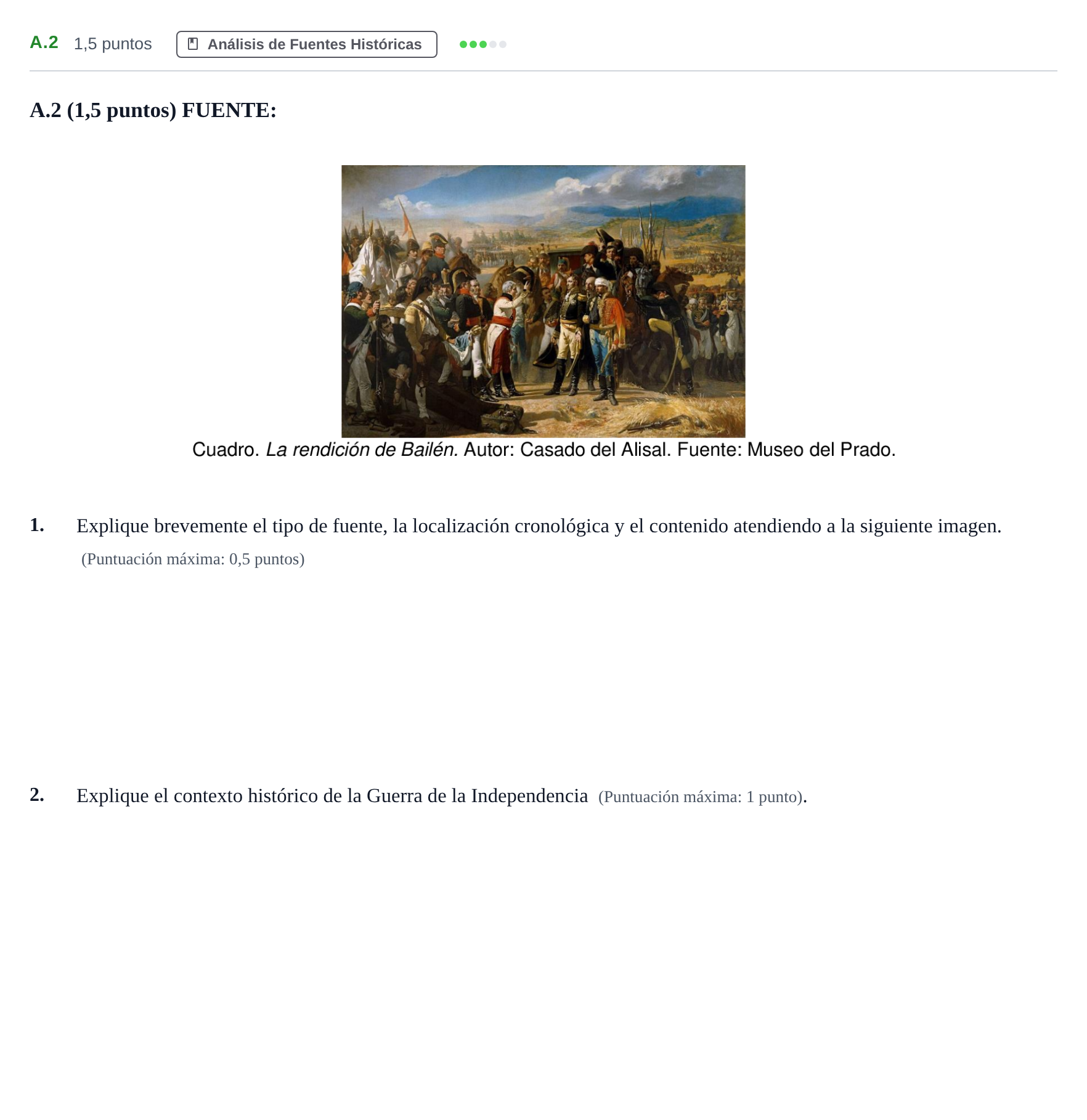 Enunciado: Ejercicio A.2 · Historia de España PAU Madrid Ordinaria Martes 2020