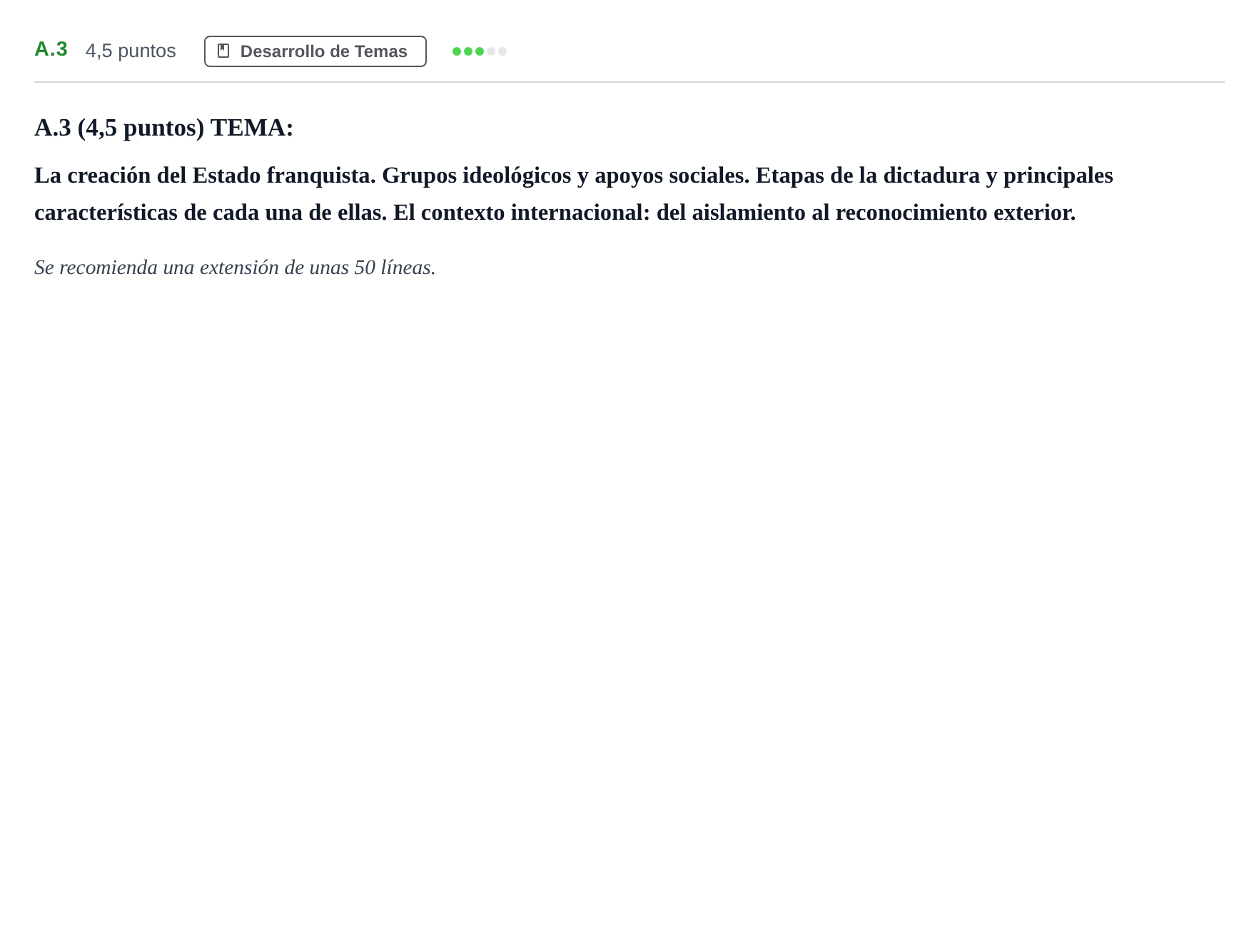 Enunciado: Ejercicio A.3 · Historia de España PAU Madrid Ordinaria Martes 2020