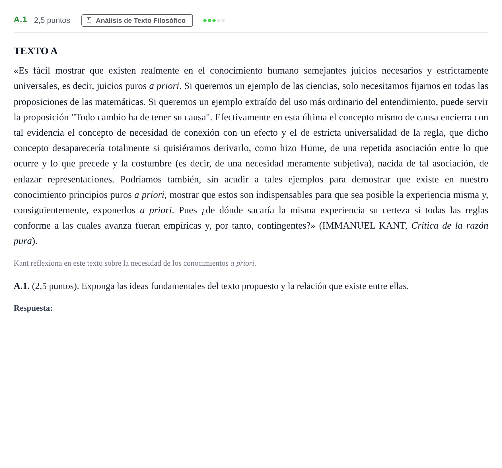 Enunciado: Ejercicio A.1 · Historia de la Filosofía PAU Madrid Extraordinaria 2020