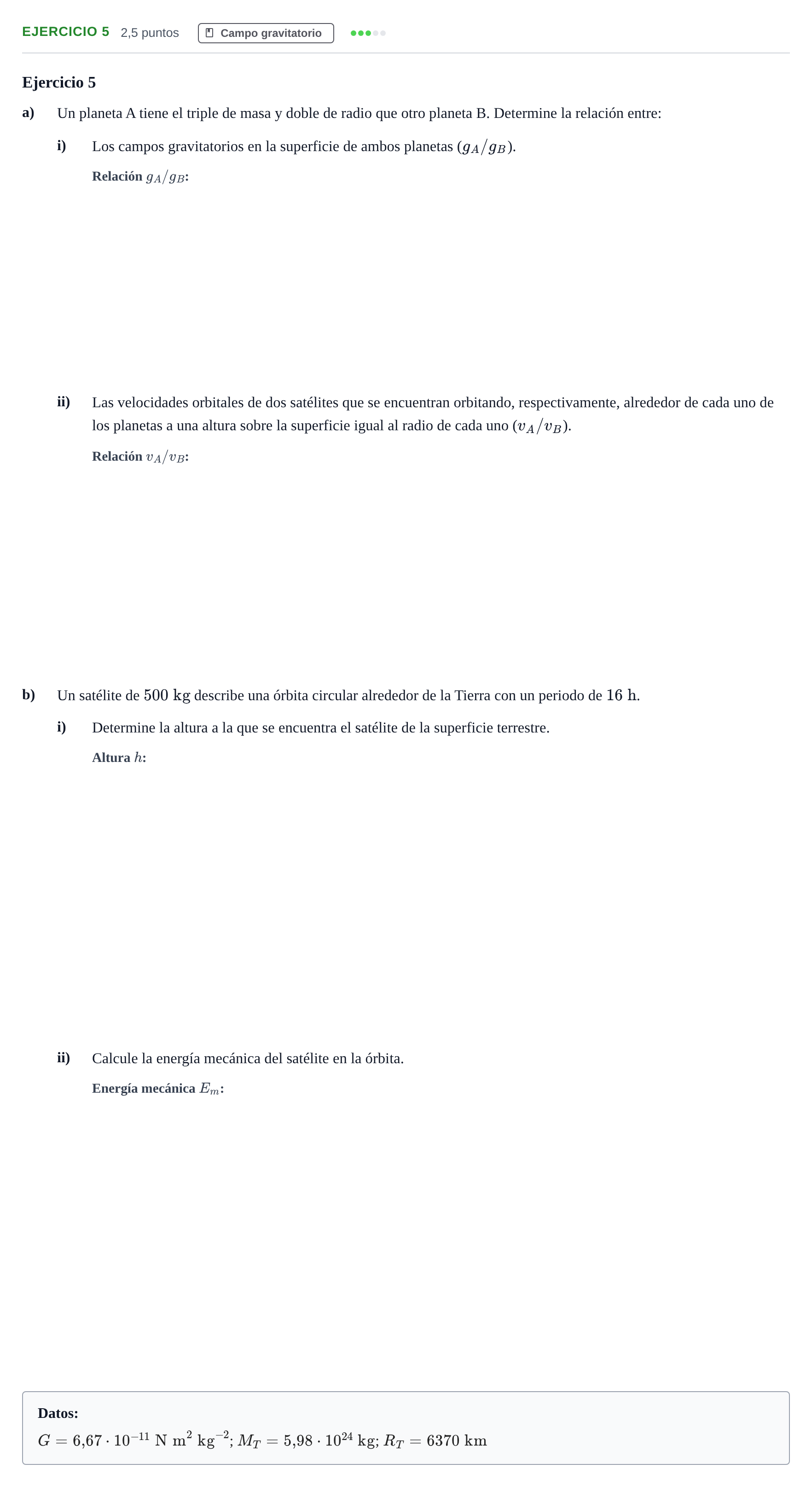 Enunciado: Problema 5 · Física PAU Andalucía Examen D 2020