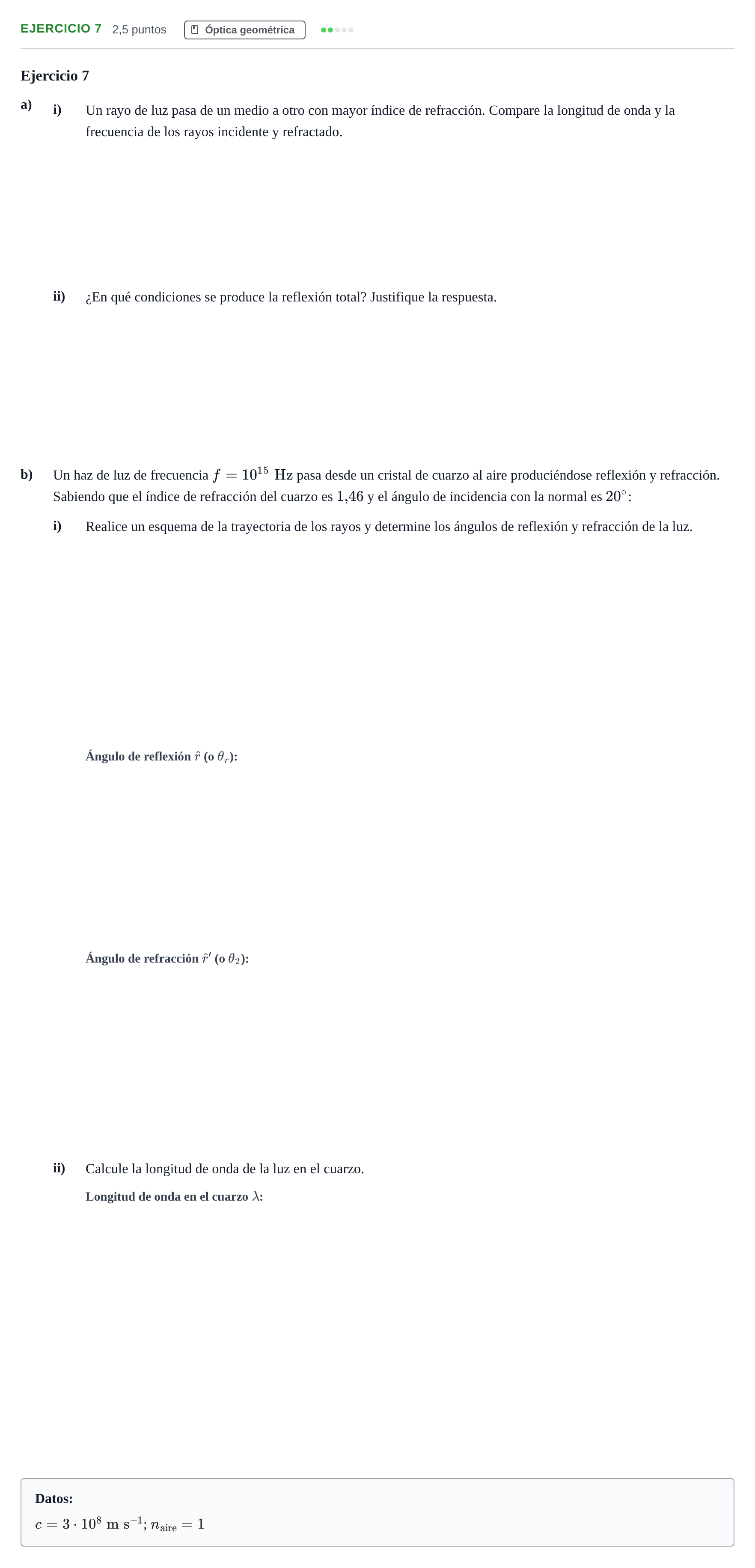 Enunciado: Problema 7 · Física PAU Andalucía Examen D 2020