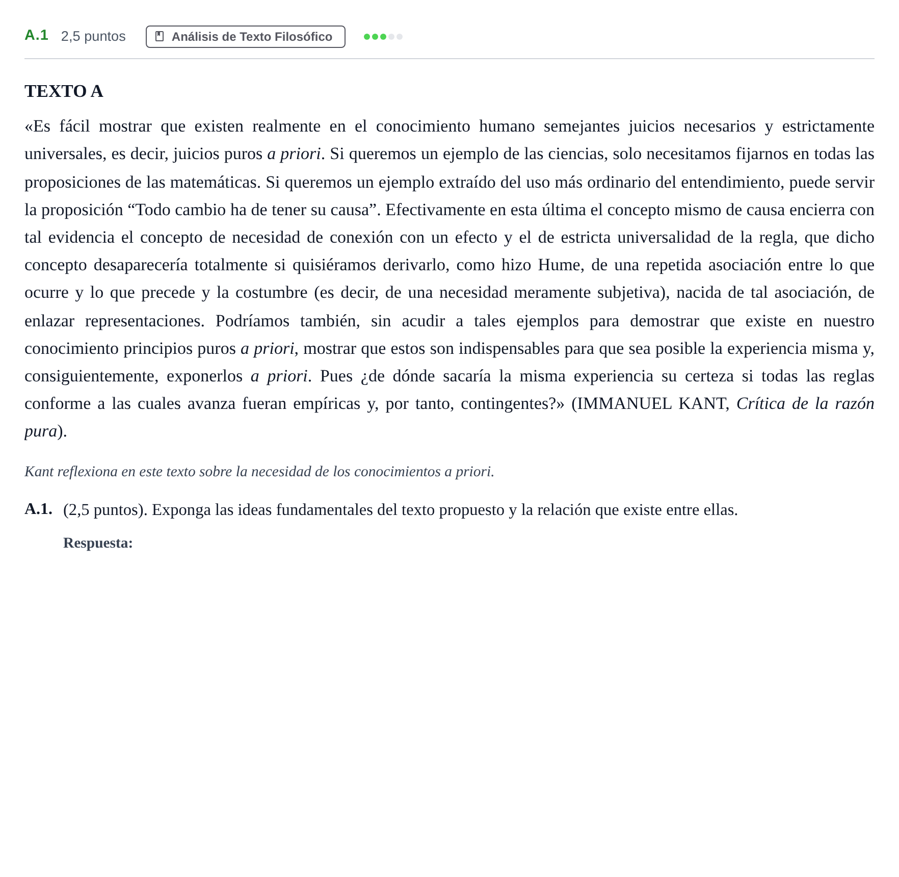 Enunciado: Ejercicio A.1 · Historia de la Filosofía PAU Madrid Ordinaria 2020