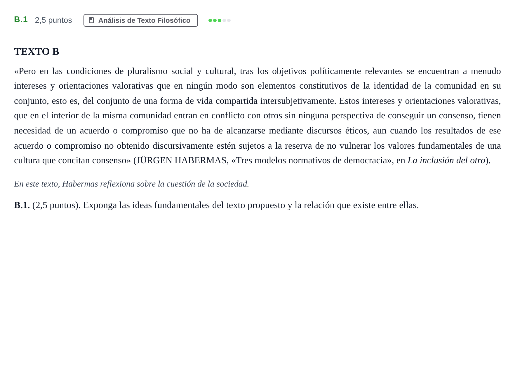 Enunciado: Ejercicio B.1 · Historia de la Filosofía PAU Madrid Ordinaria 2020