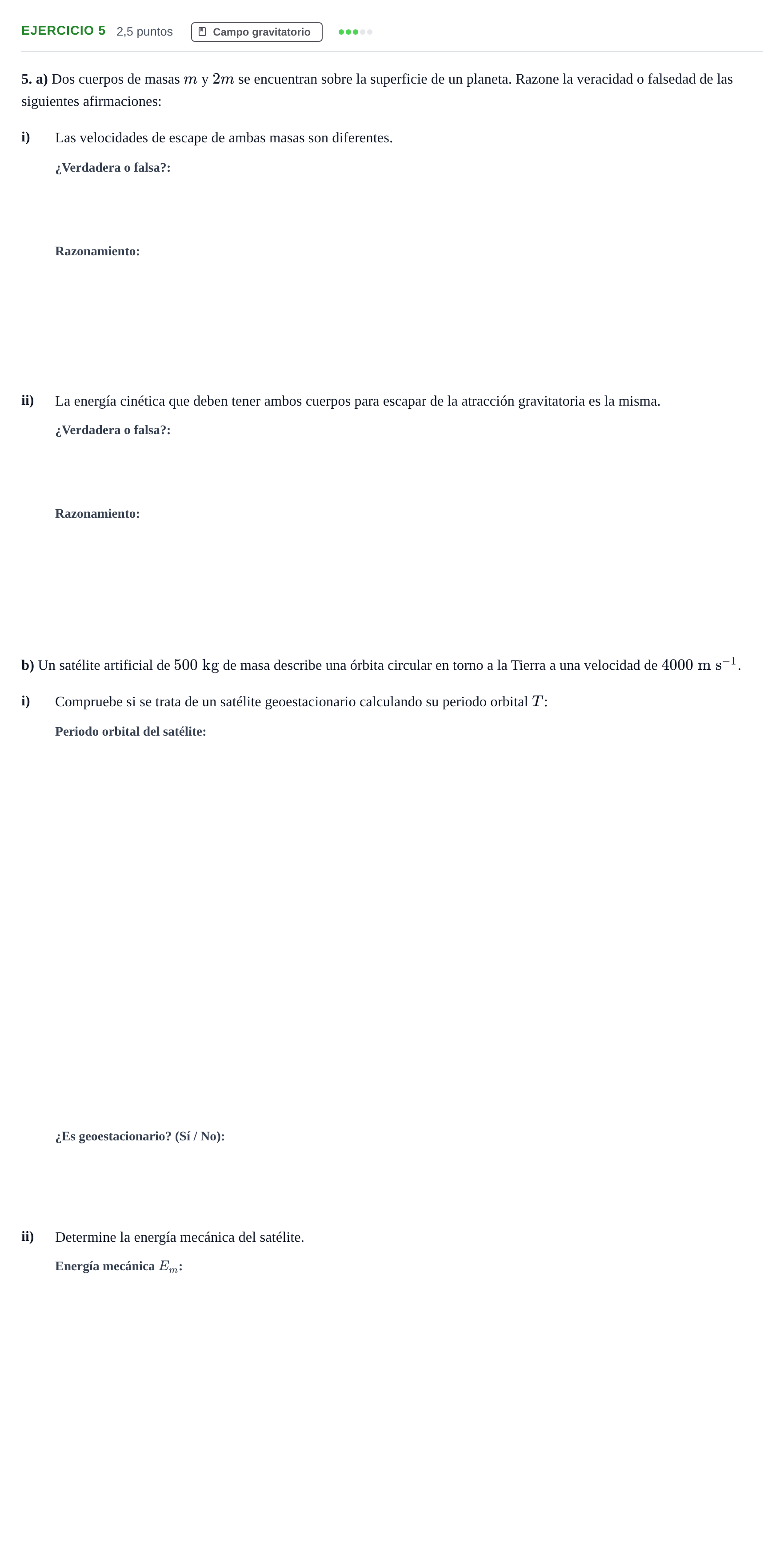 Enunciado: Problema 5 · Física PAU Andalucía Examen E 2020