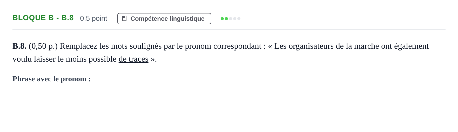 Enunciado: Bloque B - B.8 · Francés PAU Andalucía Examen 1 2020