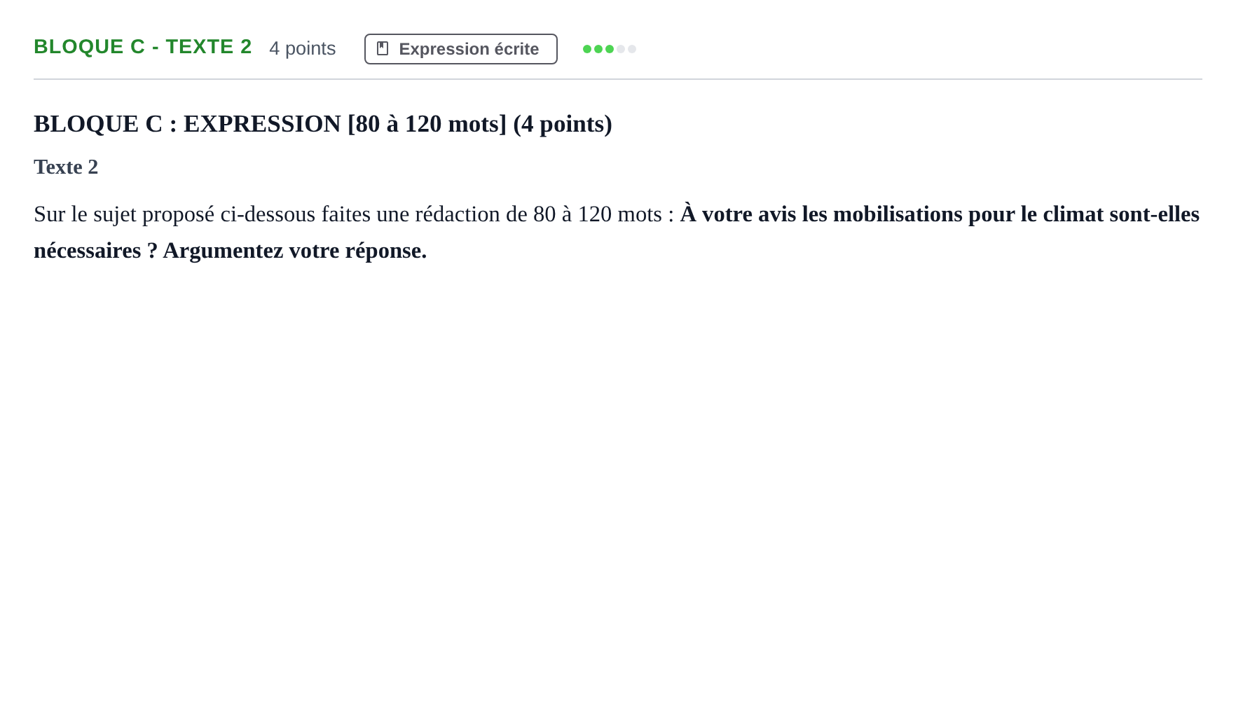 Enunciado: Bloque C - Texte 2 · Francés PAU Andalucía Examen 1 2020