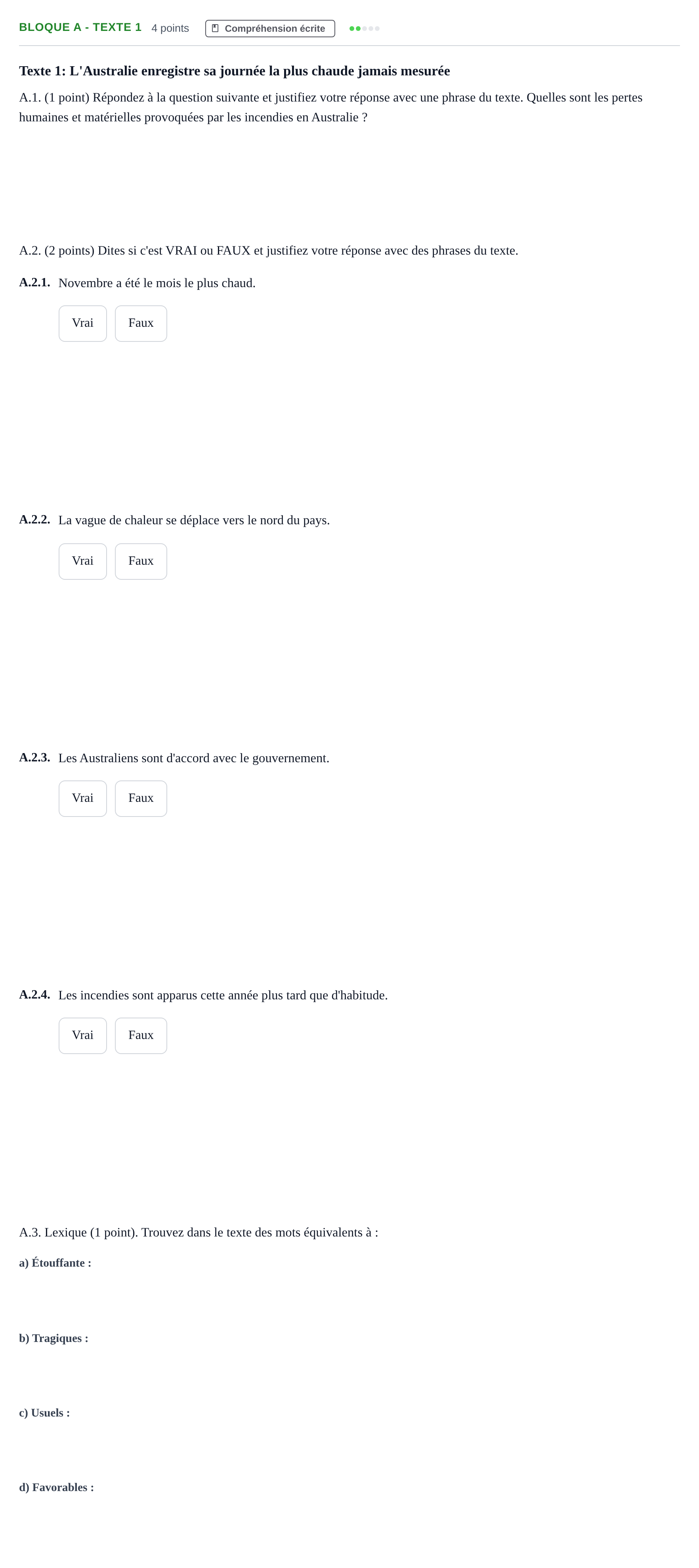 Enunciado: Bloque A - Texte 1 · Francés PAU Andalucía Examen 3 2020