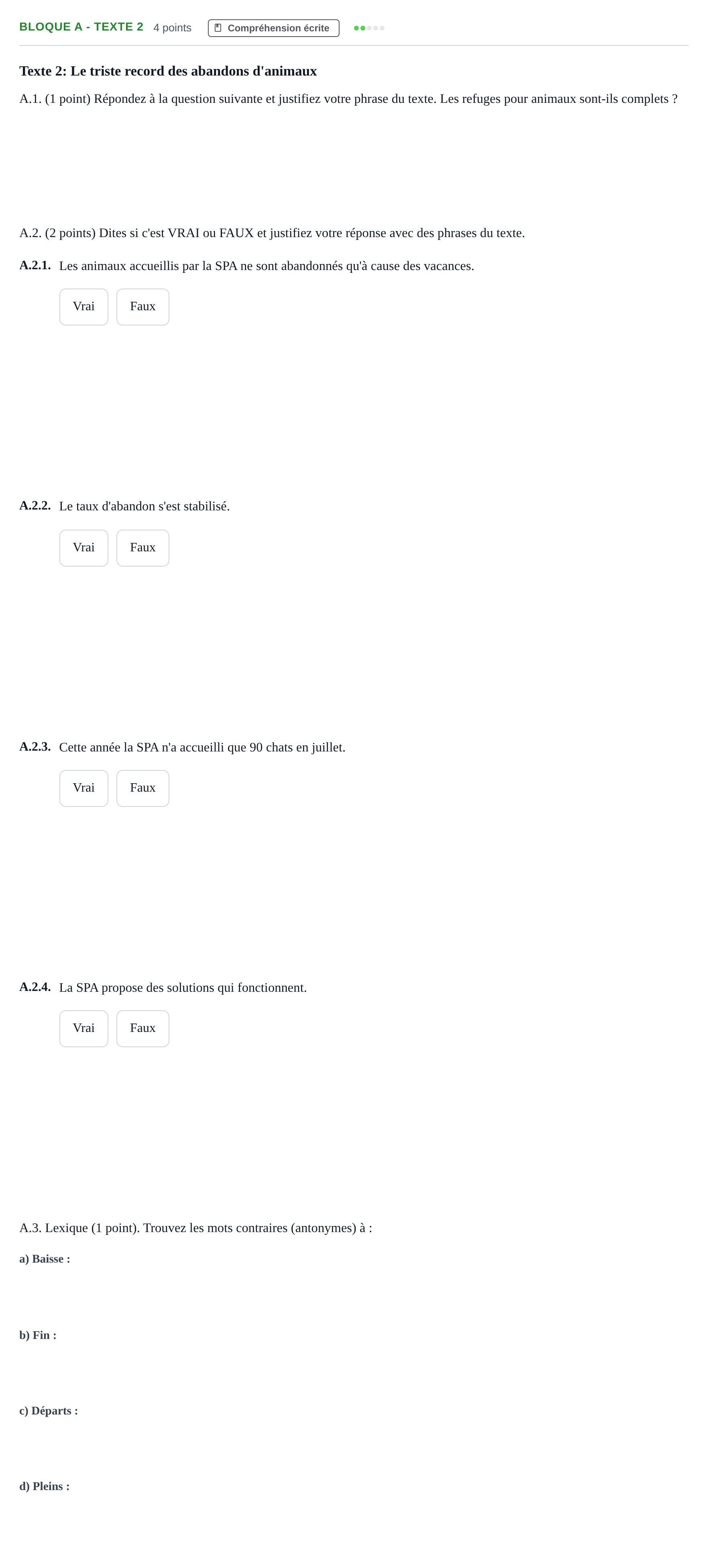 Enunciado: Bloque A - Texte 2 · Francés PAU Andalucía Examen 3 2020