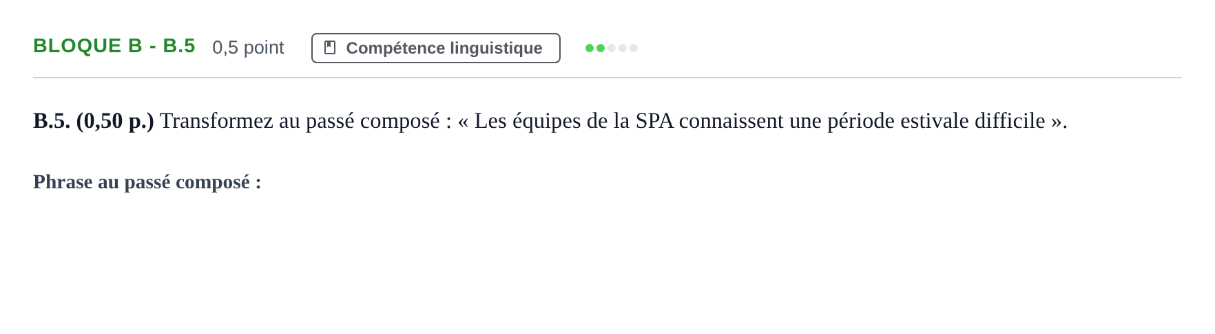 Enunciado: Bloque B - B.5 · Francés PAU Andalucía Examen 3 2020