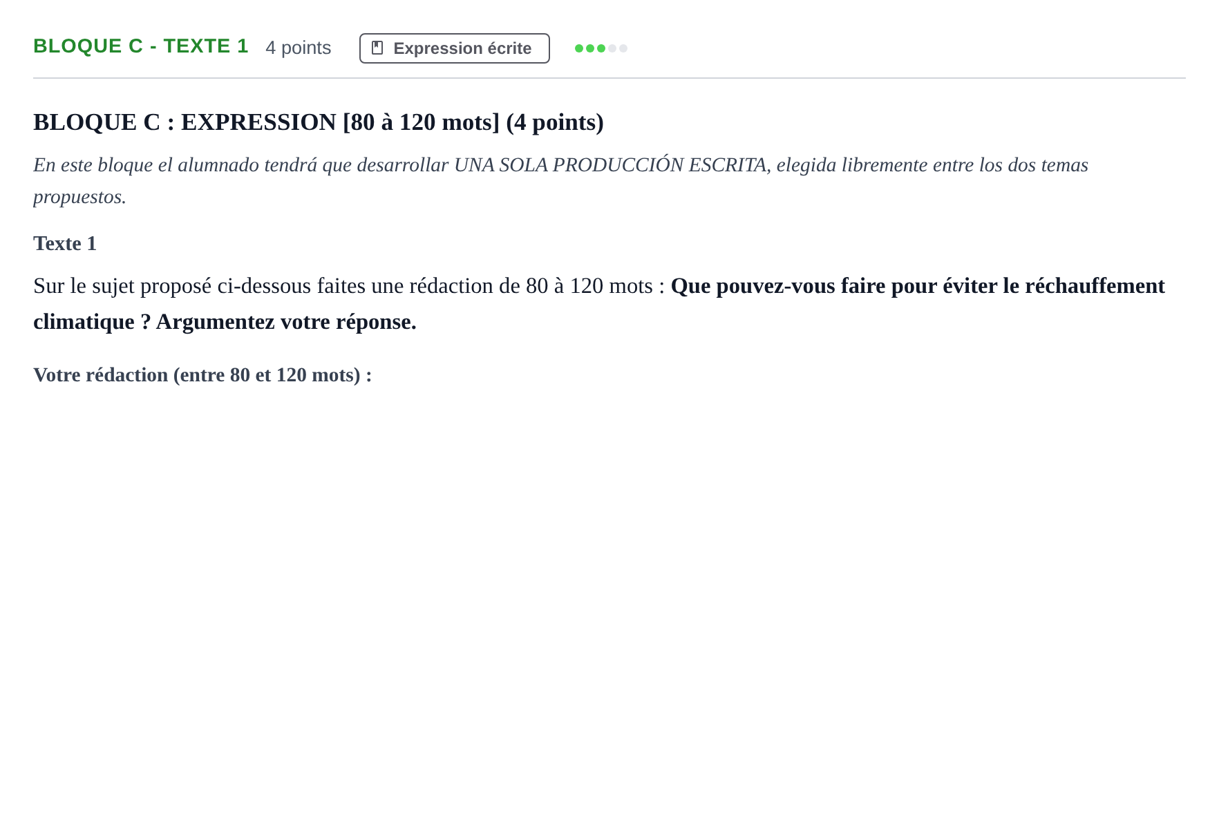 Enunciado: Bloque C - Texte 1 · Francés PAU Andalucía Examen 3 2020