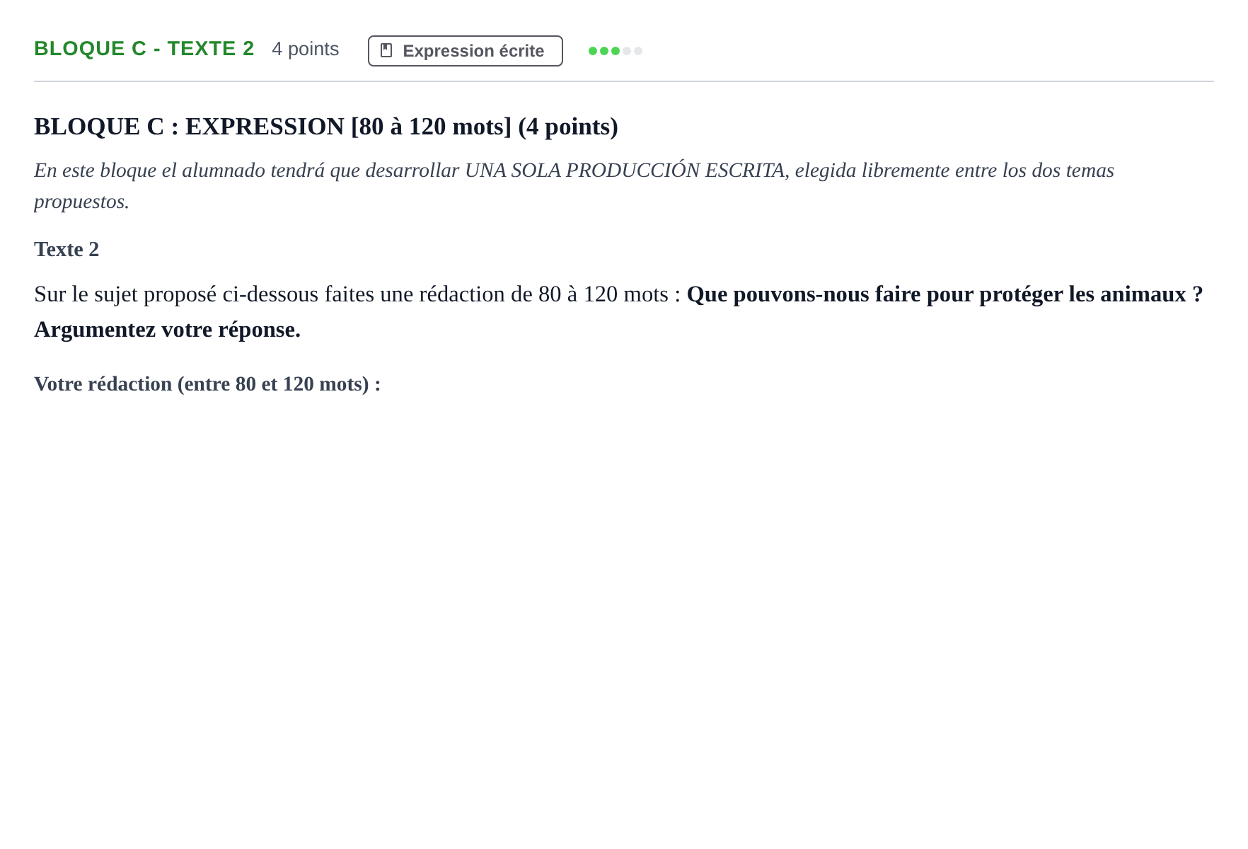 Enunciado: Bloque C - Texte 2 · Francés PAU Andalucía Examen 3 2020