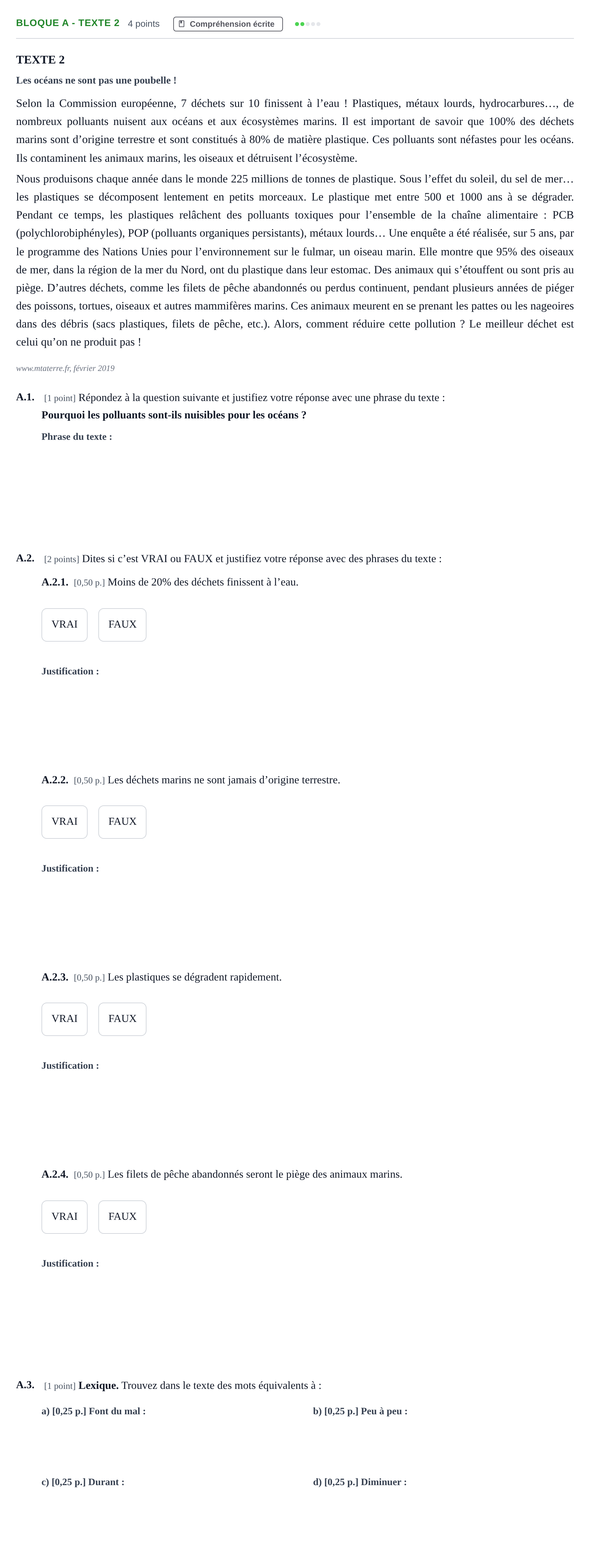 Enunciado: Bloque A - Texte 2 · Francés PAU Andalucía Examen 2 2020