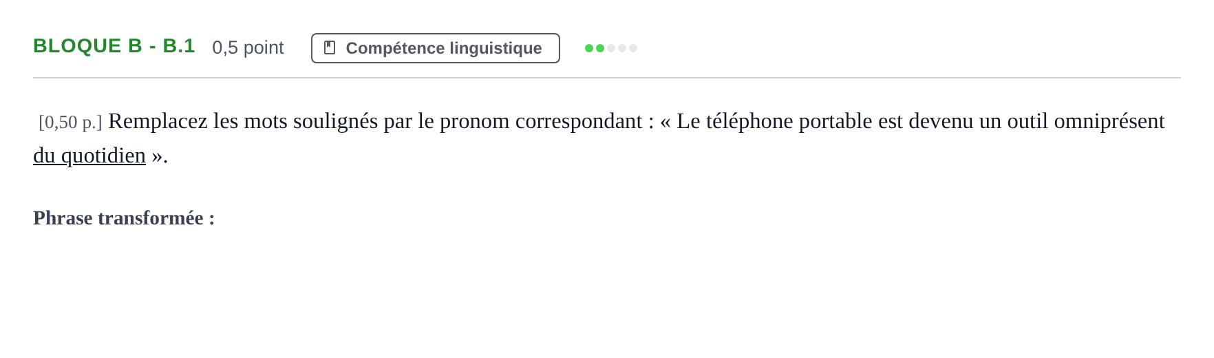 Enunciado: Bloque B - B.1 · Francés PAU Andalucía Examen 2 2020