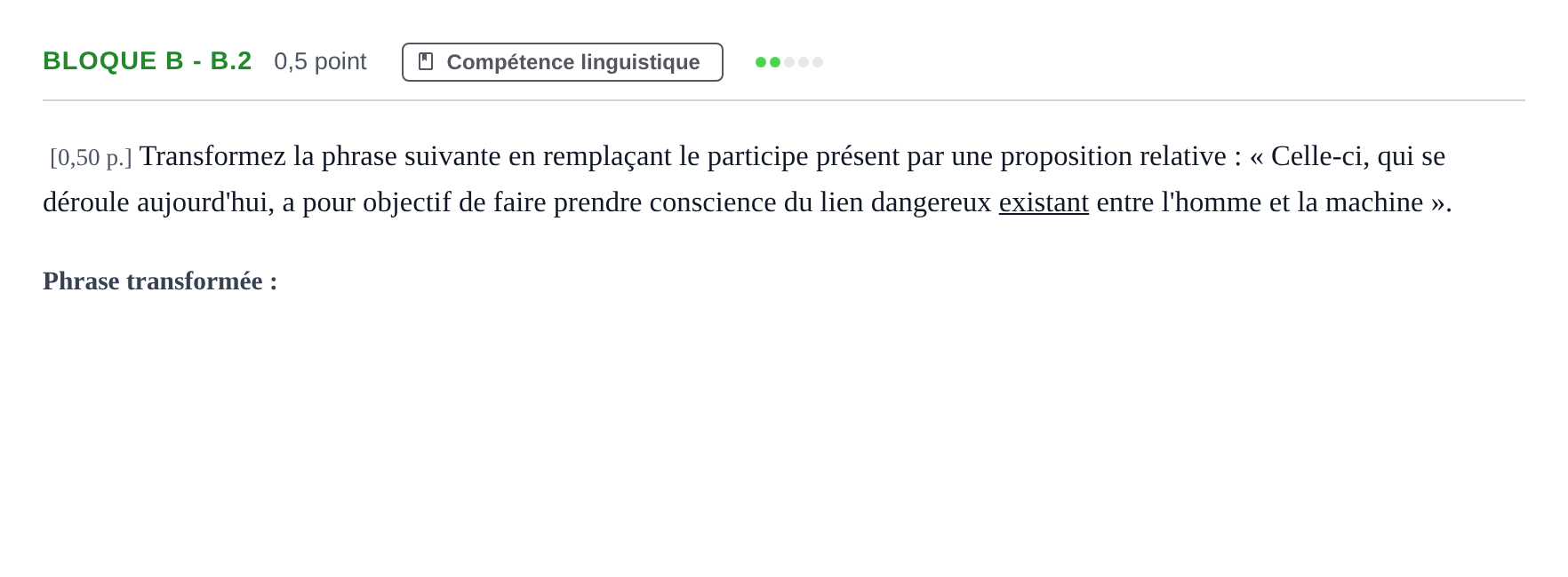 Enunciado: Bloque B - B.2 · Francés PAU Andalucía Examen 2 2020