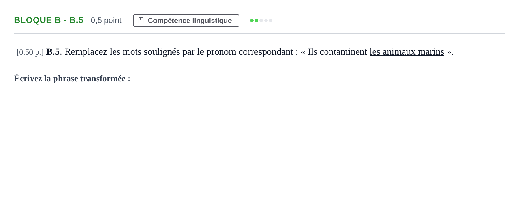 Enunciado: Bloque B - B.5 · Francés PAU Andalucía Examen 2 2020