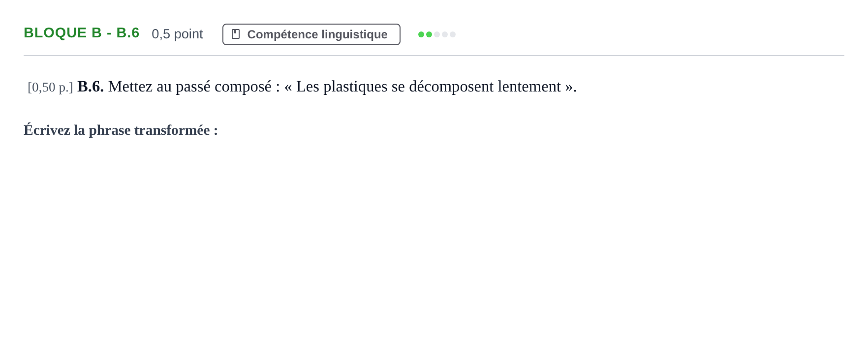 Enunciado: Bloque B - B.6 · Francés PAU Andalucía Examen 2 2020