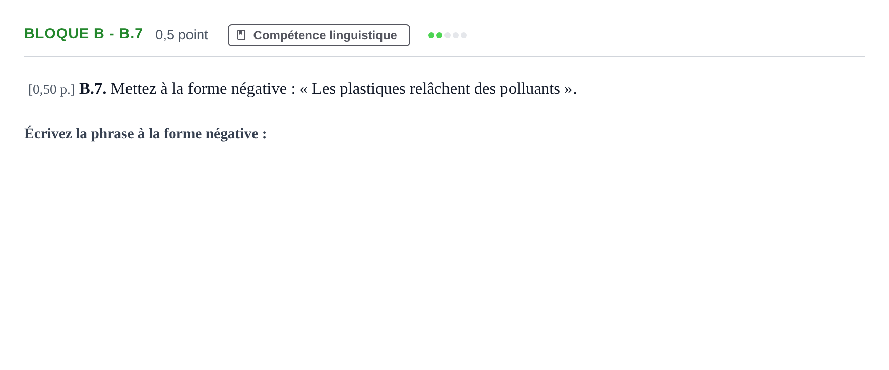 Enunciado: Bloque B - B.7 · Francés PAU Andalucía Examen 2 2020