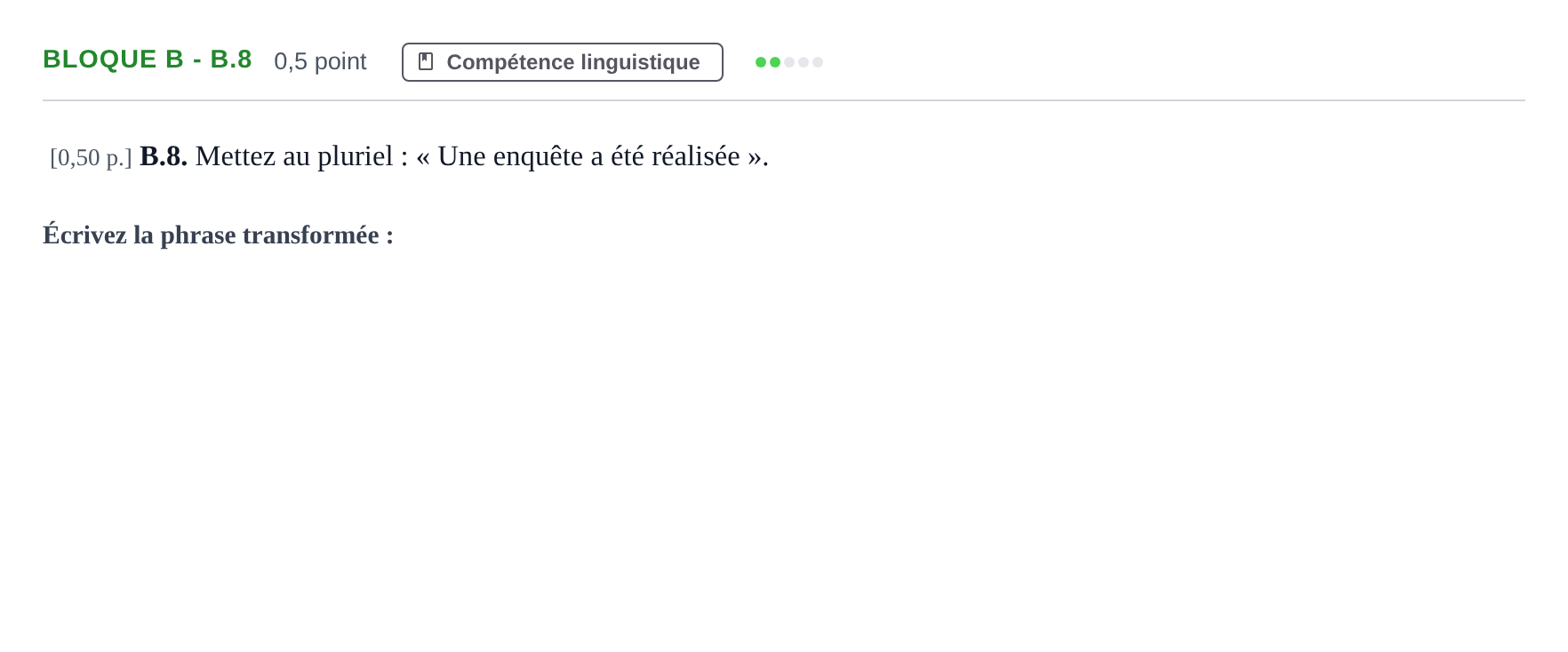 Enunciado: Bloque B - B.8 · Francés PAU Andalucía Examen 2 2020