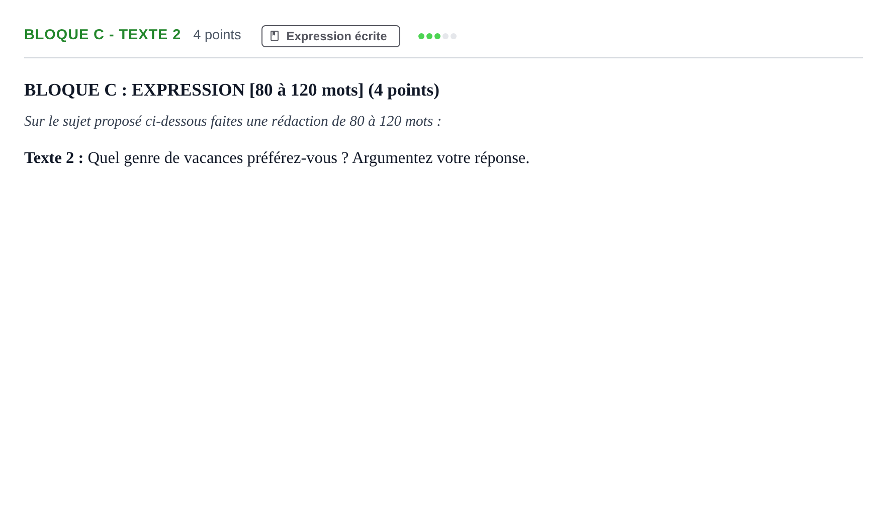 Enunciado: Bloque C - Texte 2 · Francés PAU Andalucía Examen 4 2020