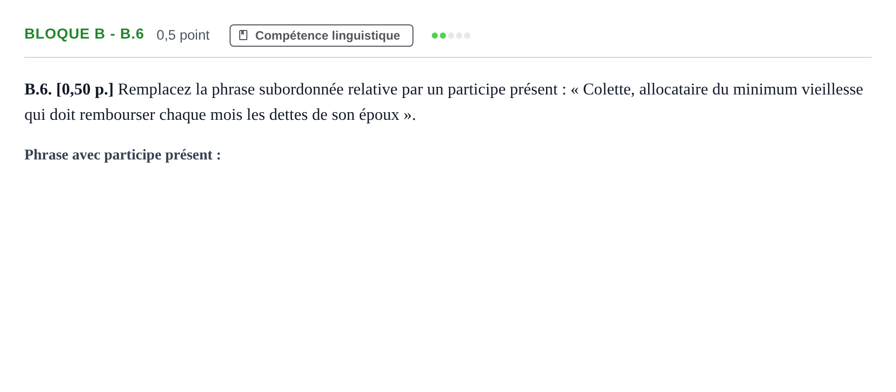 Enunciado: Bloque B - B.6 · Francés PAU Andalucía Examen 5 2020