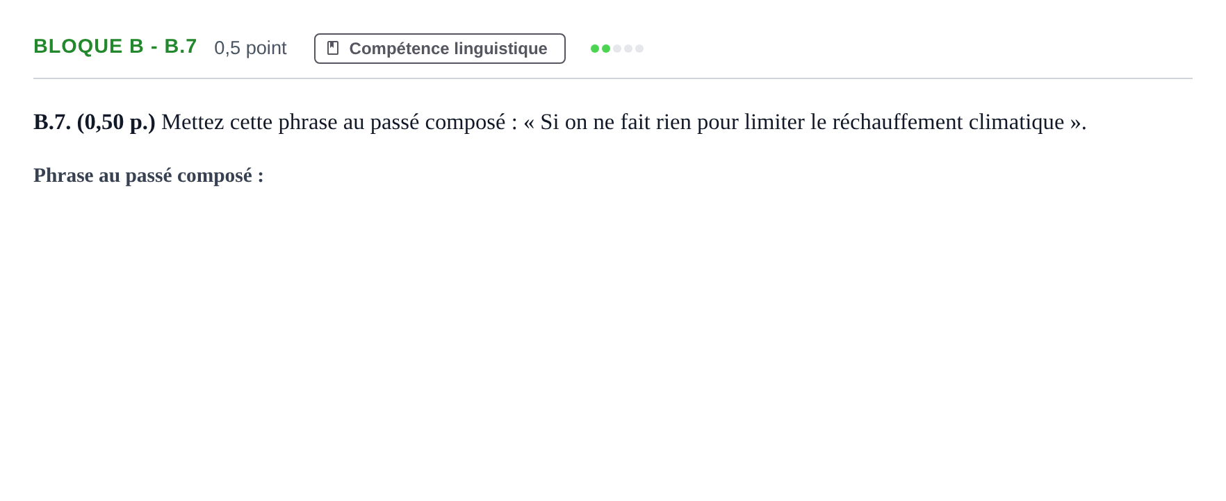 Enunciado: Bloque B - B.7 · Francés PAU Andalucía Examen 6 2020