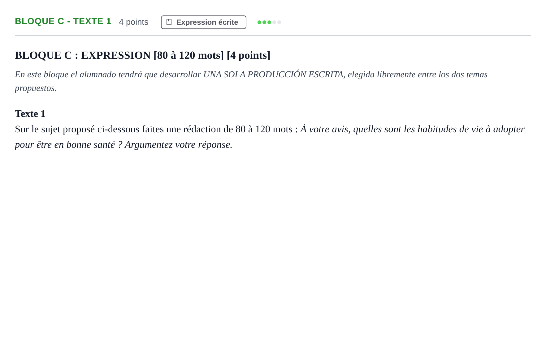 Enunciado: Bloque C - Texte 1 · Francés PAU Andalucía Examen 6 2020