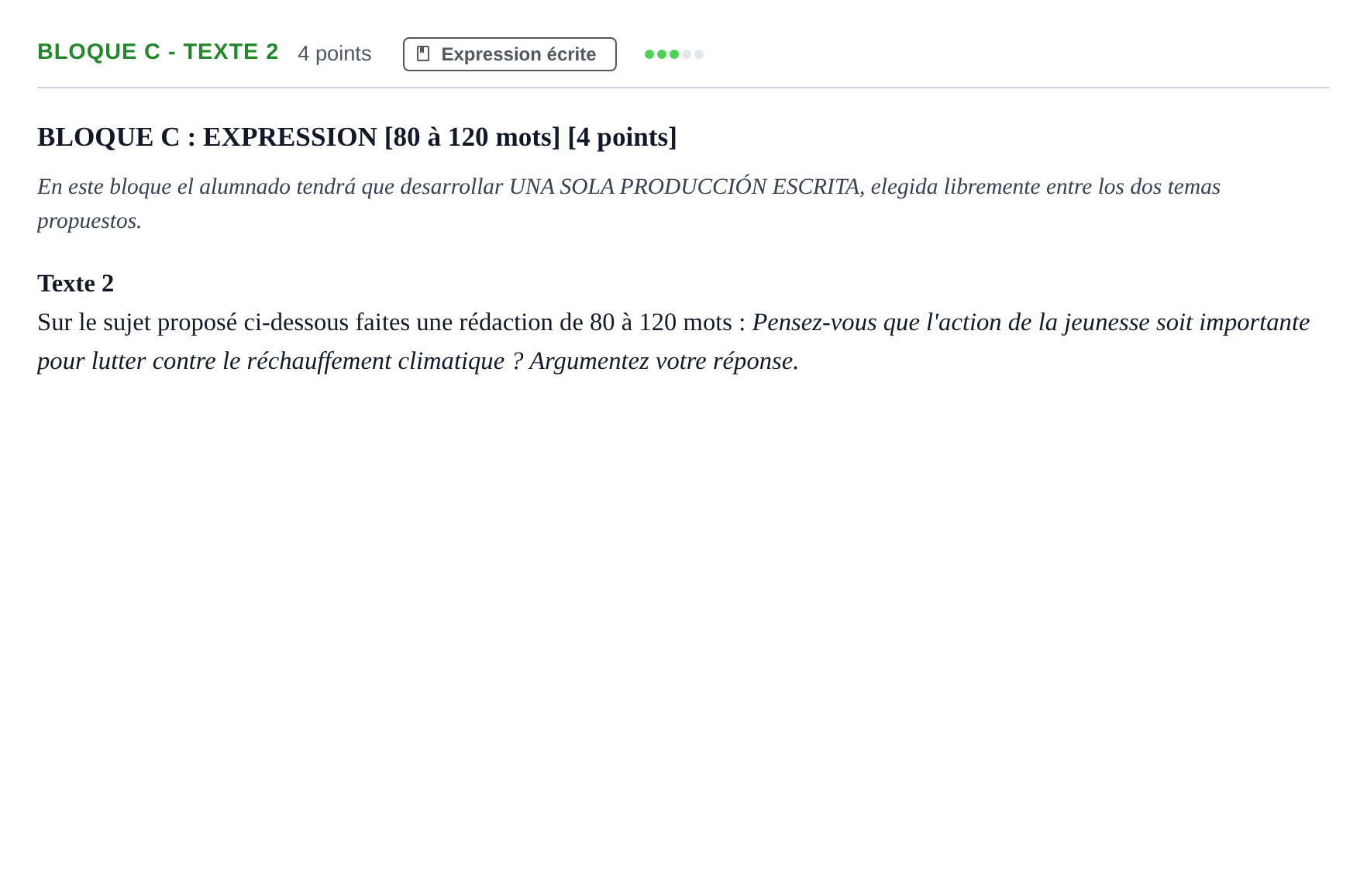 Enunciado: Bloque C - Texte 2 · Francés PAU Andalucía Examen 6 2020