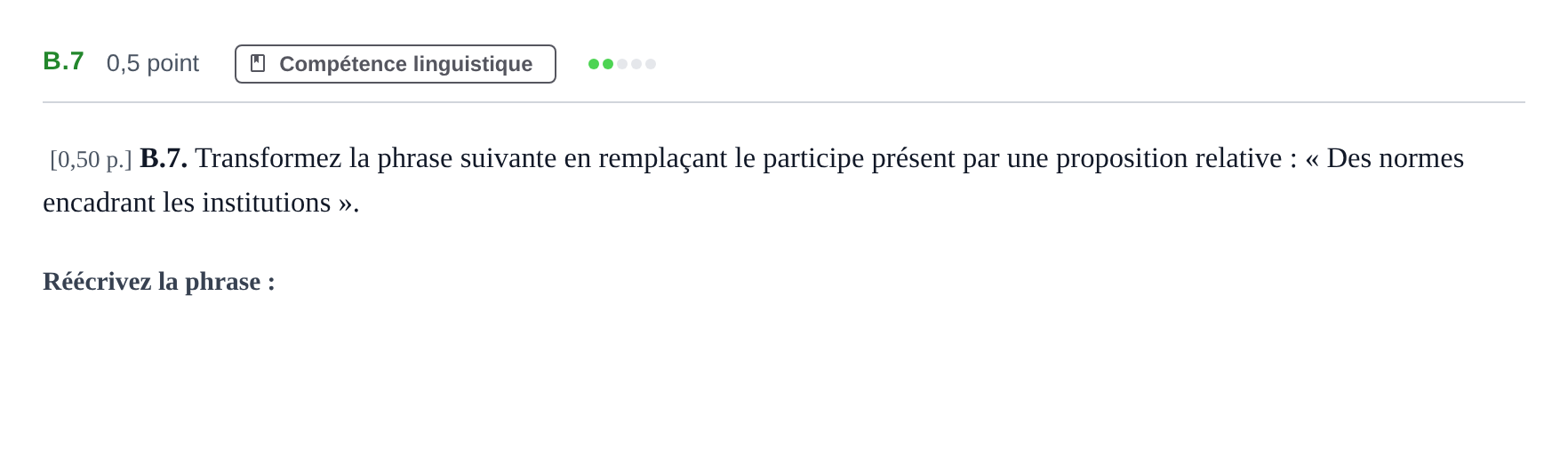 Enunciado: Ejercicio B.7 · Francés PAU Andalucía Examen 7 2020