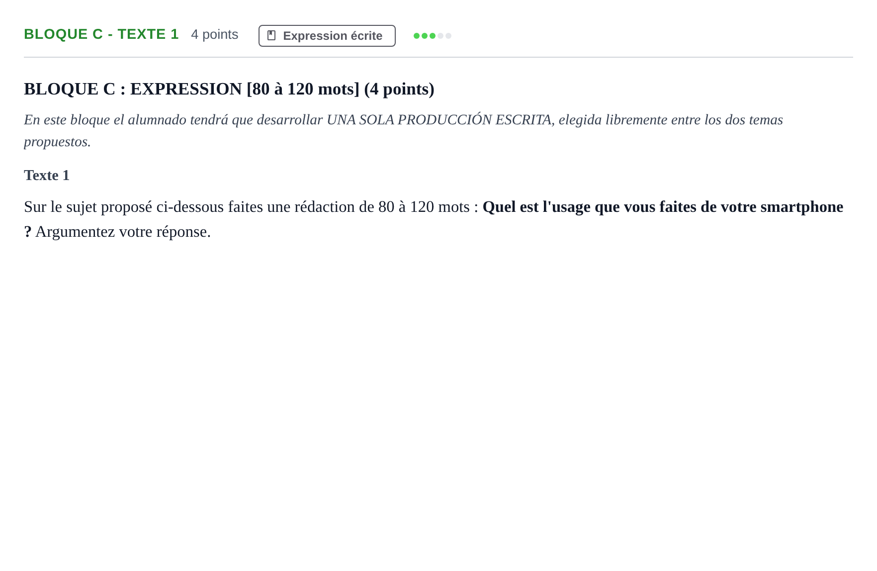 Enunciado: Bloque C - Texte 1 · Francés PAU Andalucía Examen 7 2020