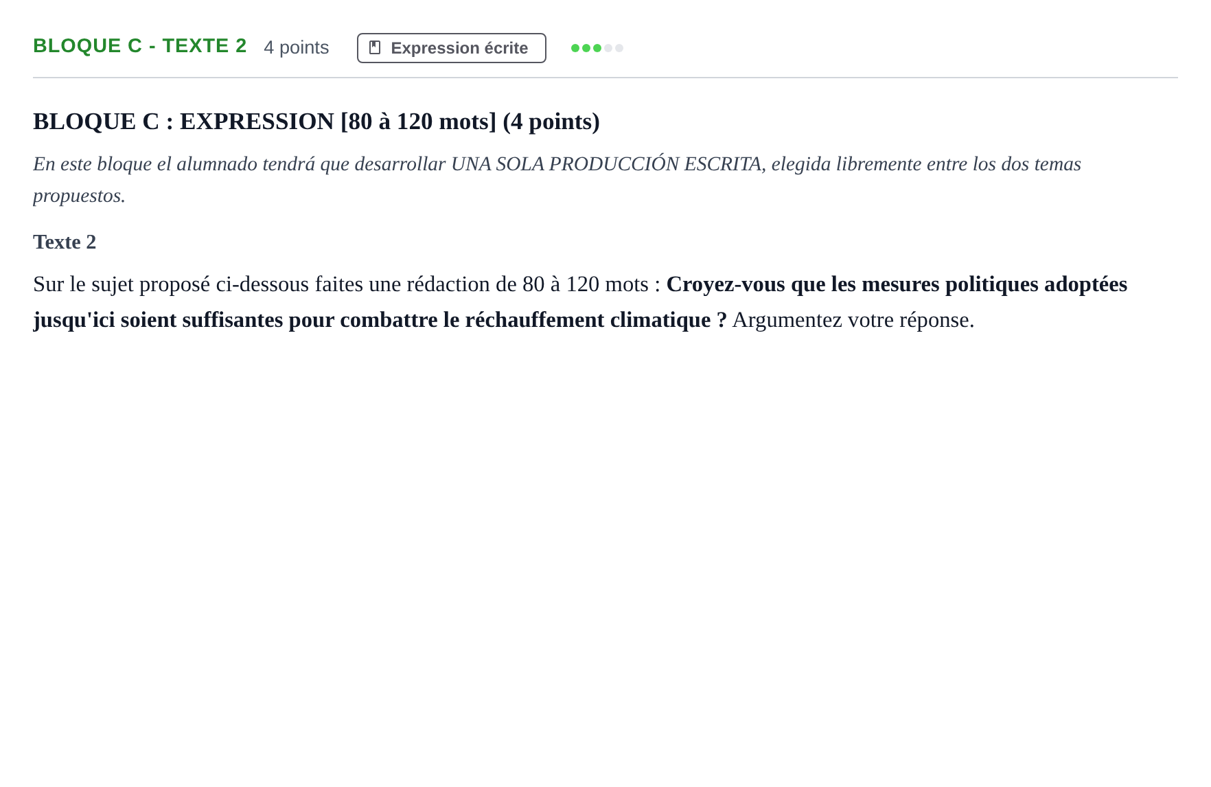 Enunciado: Bloque C - Texte 2 · Francés PAU Andalucía Examen 7 2020