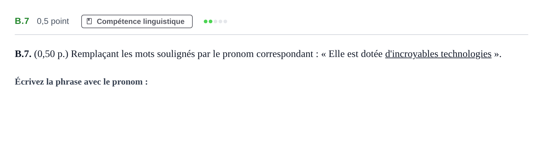 Enunciado: Ejercicio B.7 · Francés PAU Andalucía Examen 8 2020