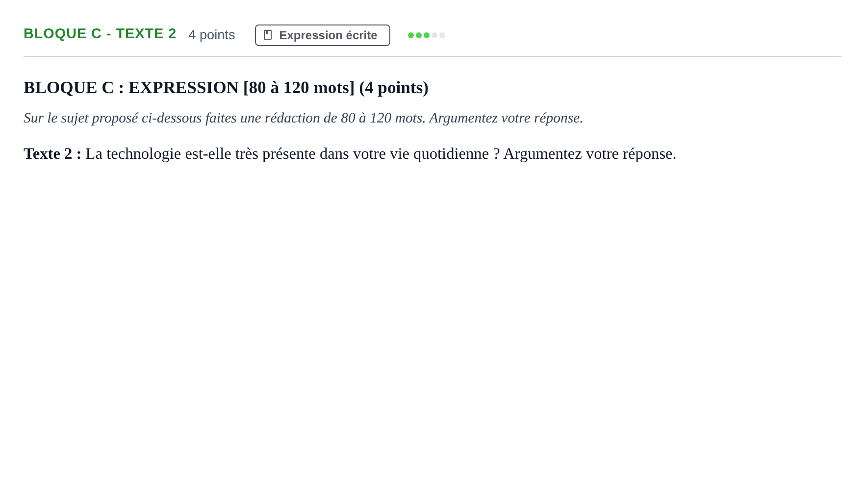 Enunciado: Bloque C - Texte 2 · Francés PAU Andalucía Examen 8 2020