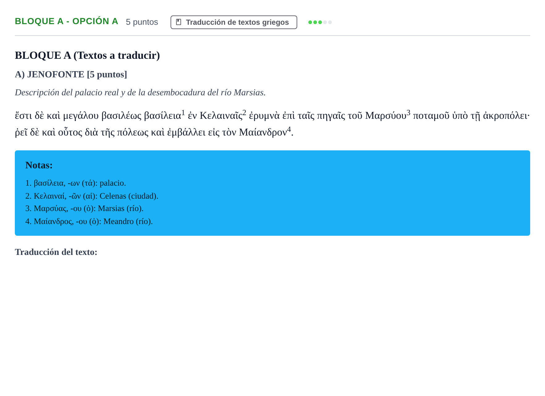 Enunciado: Bloque A - Opción A · Griego II PAU Andalucía Examen 3 2020