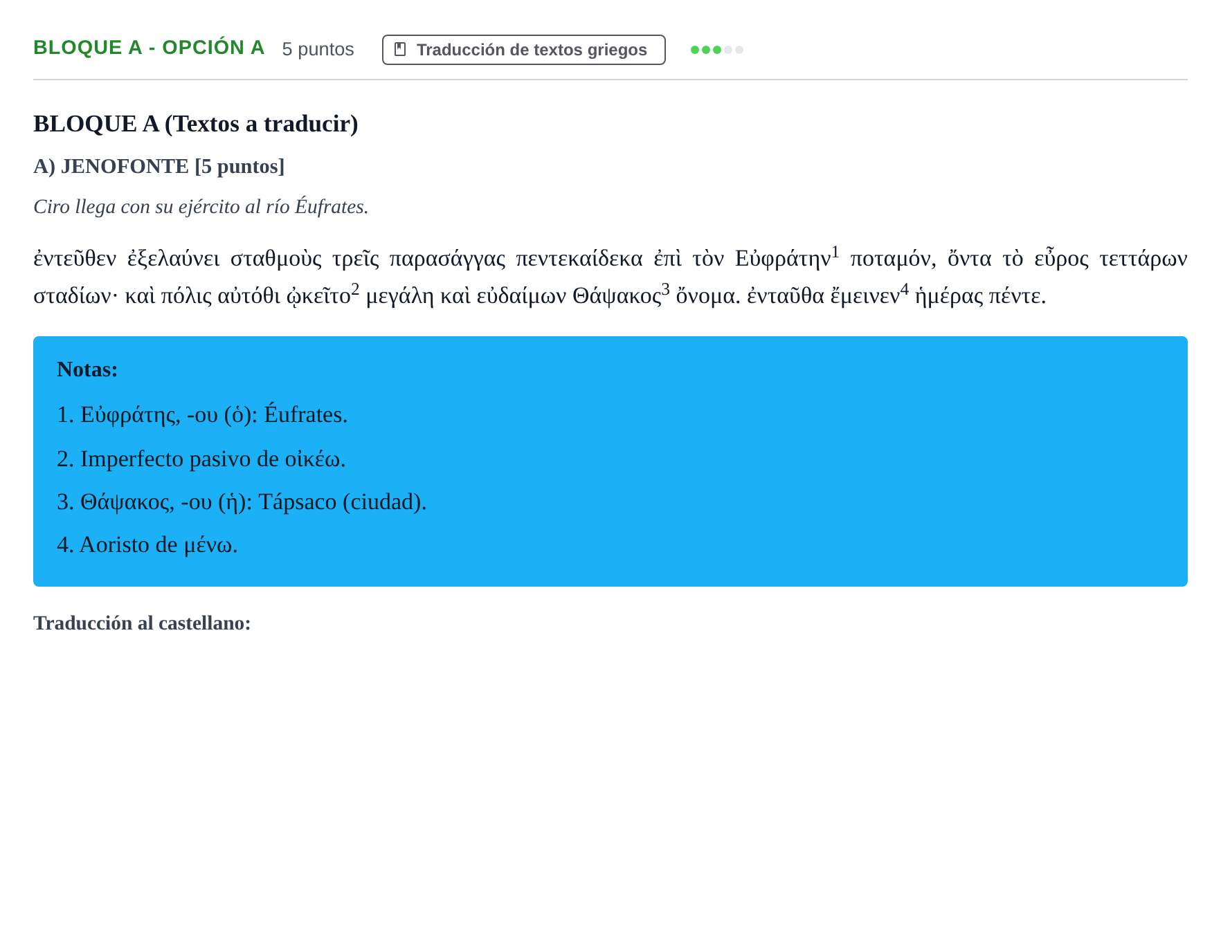 Enunciado: Bloque A - Opción A · Griego II PAU Andalucía Examen 5 2020