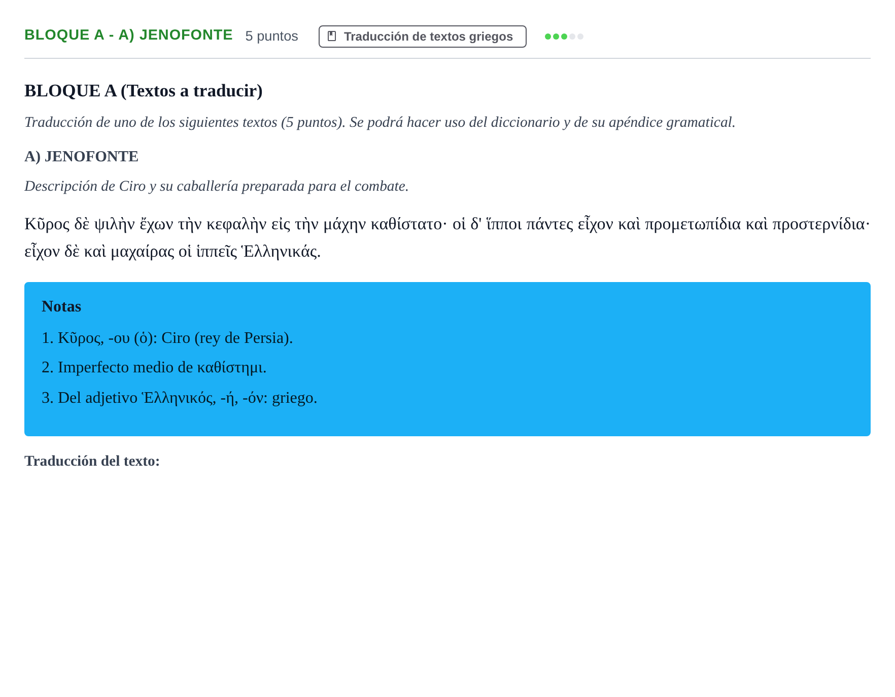 Enunciado: Bloque A - A) Jenofonte · Griego II PAU Andalucía Examen 4 2020