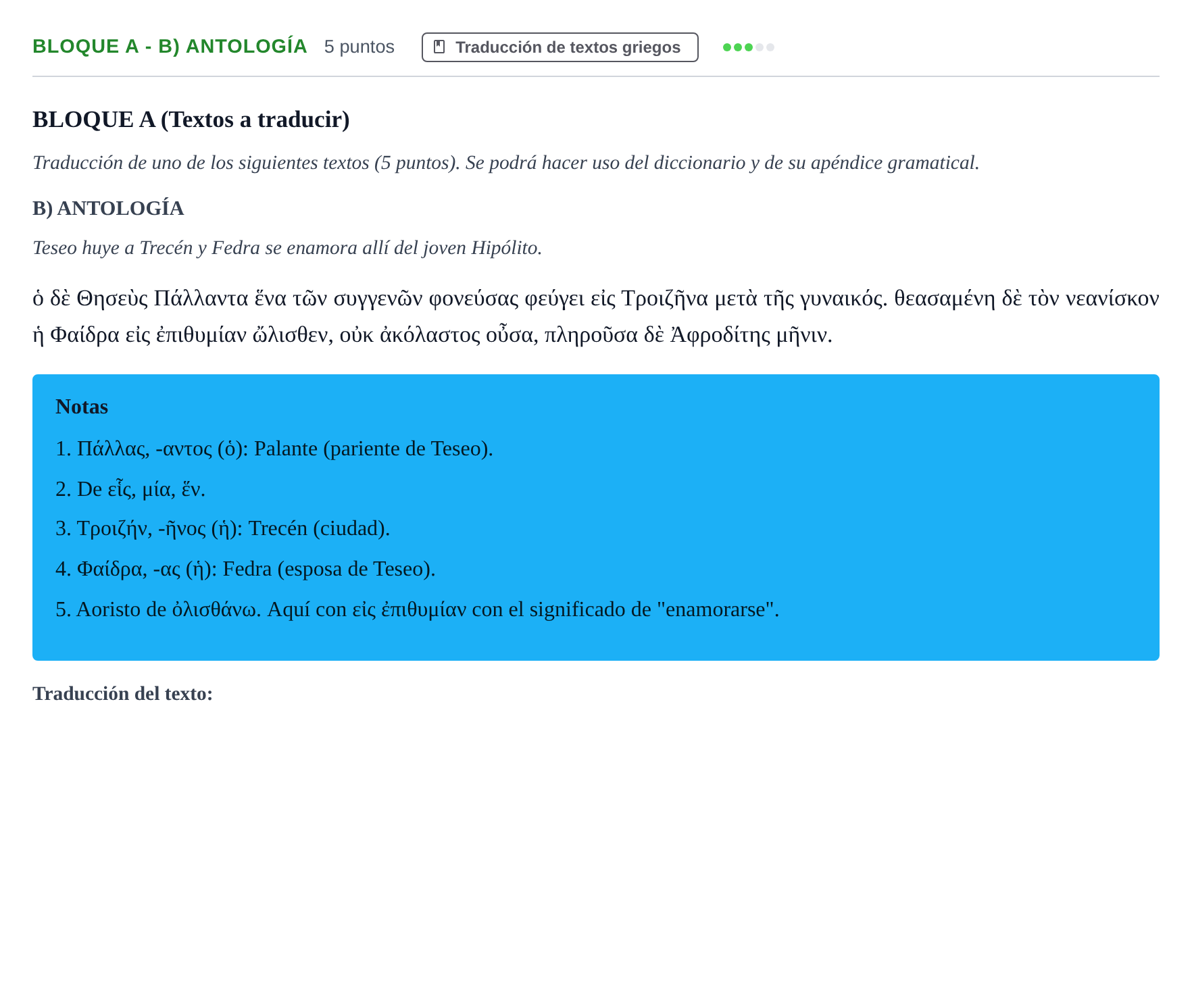 Enunciado: Bloque A - B) Antología · Griego II PAU Andalucía Examen 4 2020